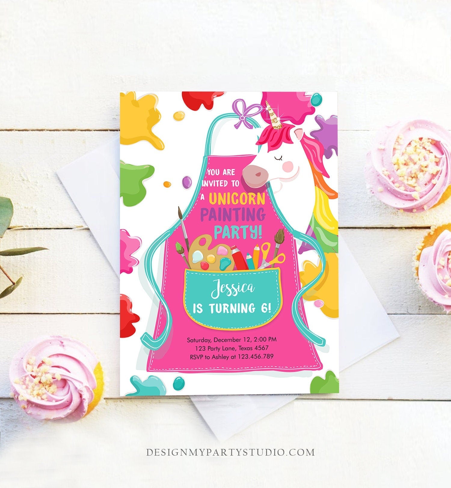 Editable Unicorn Painting Party Invitation Art Party Birthday Invite Girl Paint Craft Party Download Printable Template Digital Corjl 0319