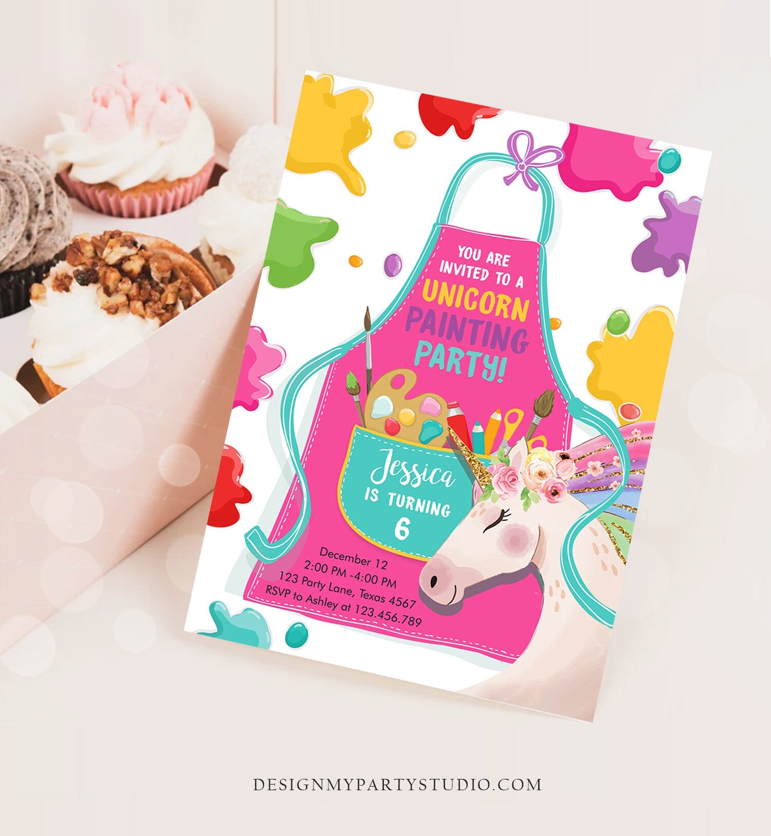 Editable Unicorn Painting Party Invitation Art Party Birthday Invite Girl Paint Craft Party Download Printable Template Digital Corjl 0319