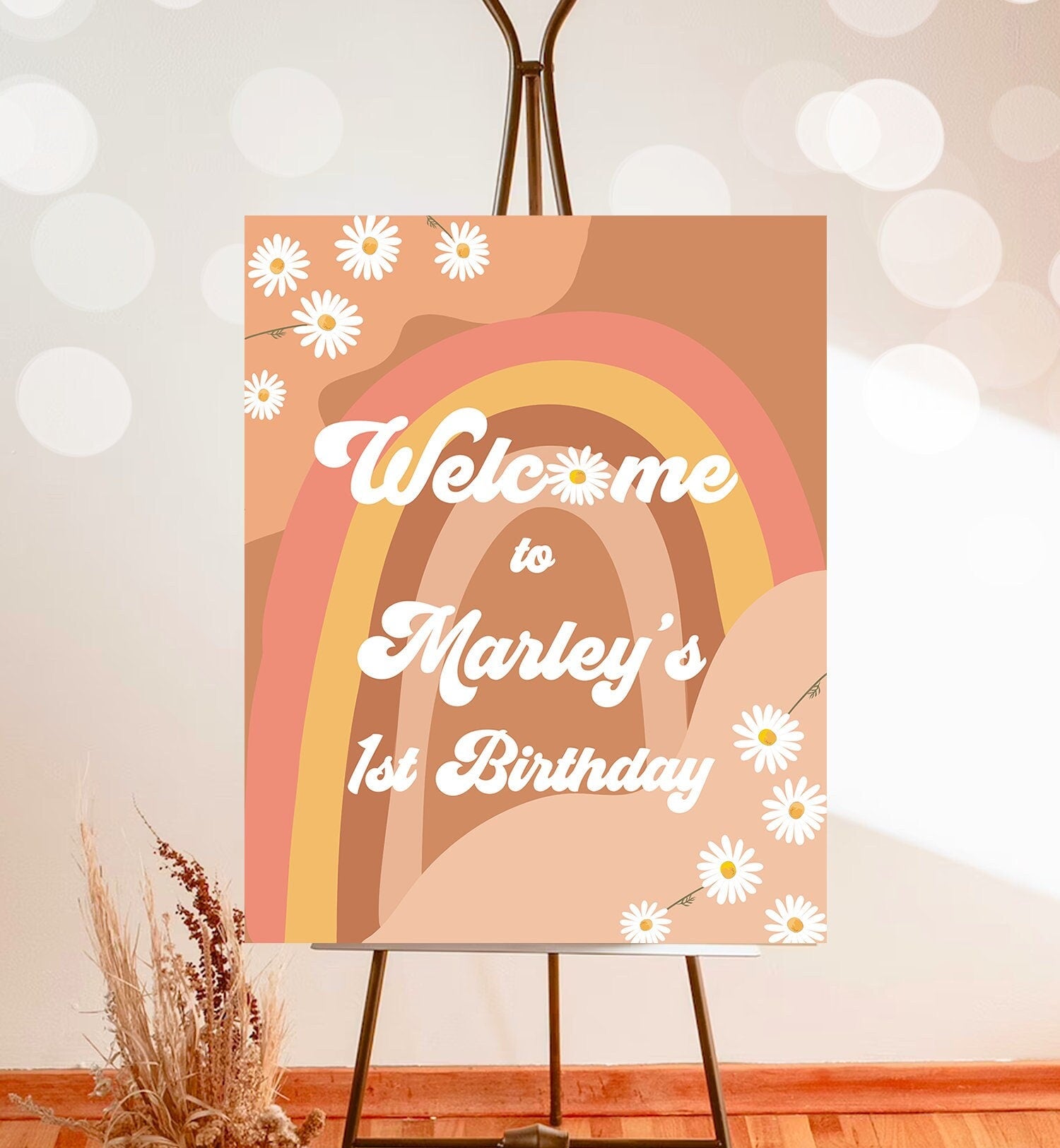 Editable Groovy Birthday Welcome Sign Floral Boho Birthday Welcome Sign Retro 70's Hippie Festival Digital Download Template Printable 0428