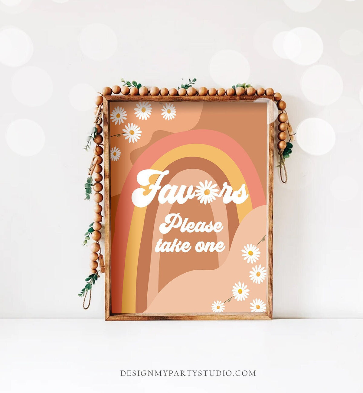 Favors Sign Retro Daisy Birthday Party Groovy Floral 70&#39;s Birthday Party Decor Boho Flower Power Favor Table Instant Download Printable 0428