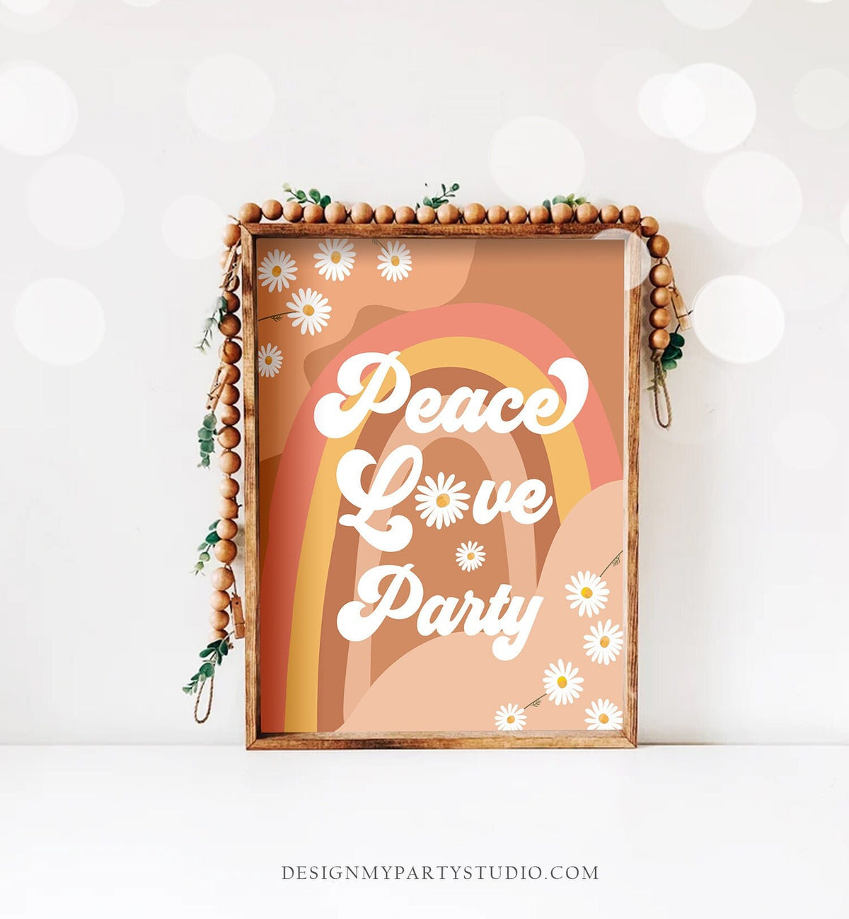 Retro Daisy Birthday Party Sign Groovy Floral 70&#39;s Birthday Party Decor Boho Flower Power Peace Love Party Instant Download Printable 0428