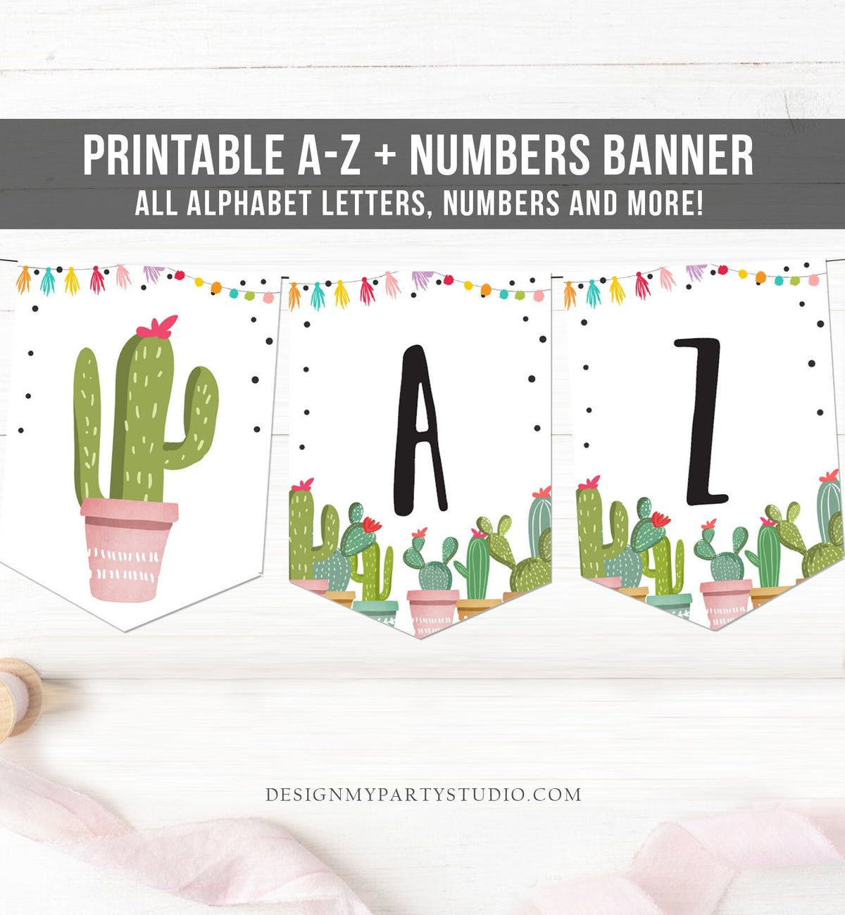 Fiesta Banner A-Z Alphabet Banner Numbers First Fiesta Birthday Baby Shower Bridal Shower Succulent Mexican Garland PRINTABLE Digital 0254