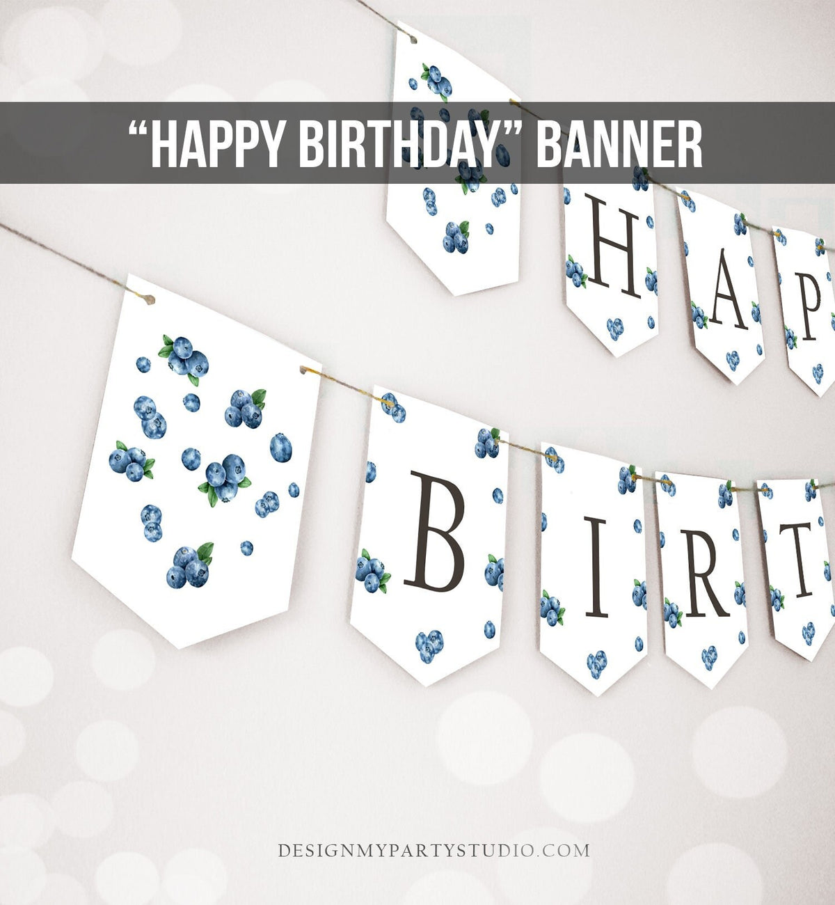 Happy Birthday Banner Blueberry Blueberries Banner Berry First Birthday Girl Boy Decor Berry Sweet 1st Download PRINTABLE DIGITAL DIY 0399