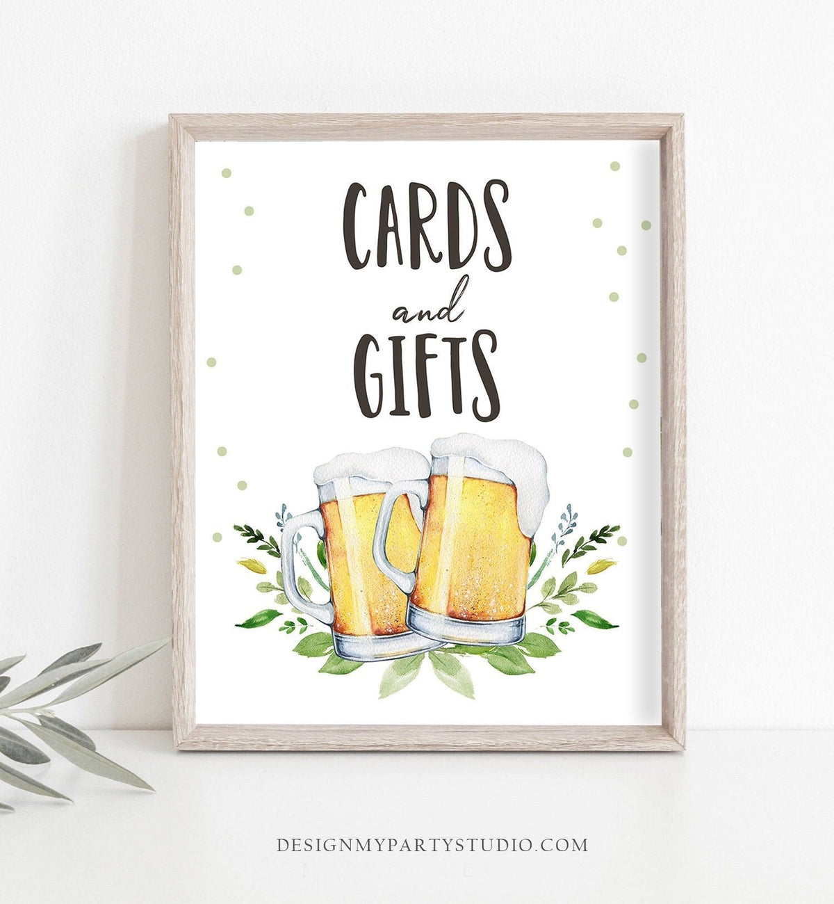 Cards and Gifts Sign Table Decor Baby is Brewing Sign Gift Table Bottles and Beers Greenery Mugs Table Sign Gender Neutral Printable 0190