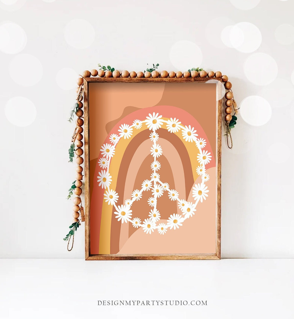 Peace Sign Daisy Retro Birthday Sign Groovy Floral 70&#39;s Birthday Party Decor Boho Flower Power Peace Love Instant Download Printable 0428