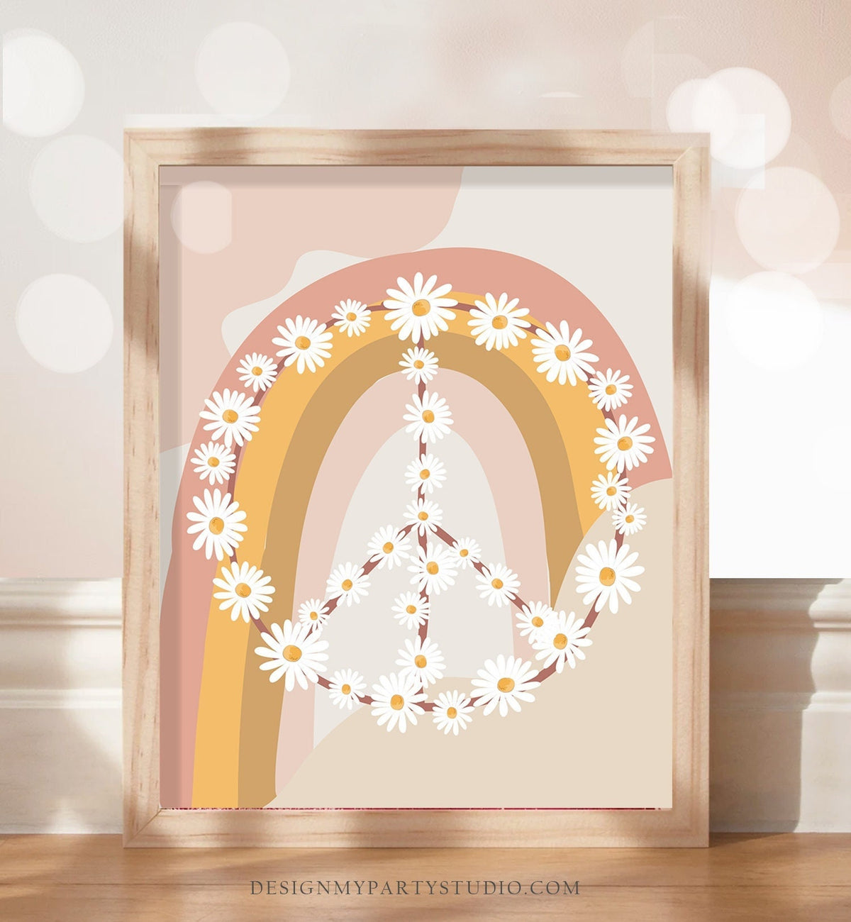 Peace Sign Daisy Retro Birthday Sign Groovy Floral 70&#39;s Birthday Party Decor Boho Flower Power Peace Love Instant Download Printable 0428