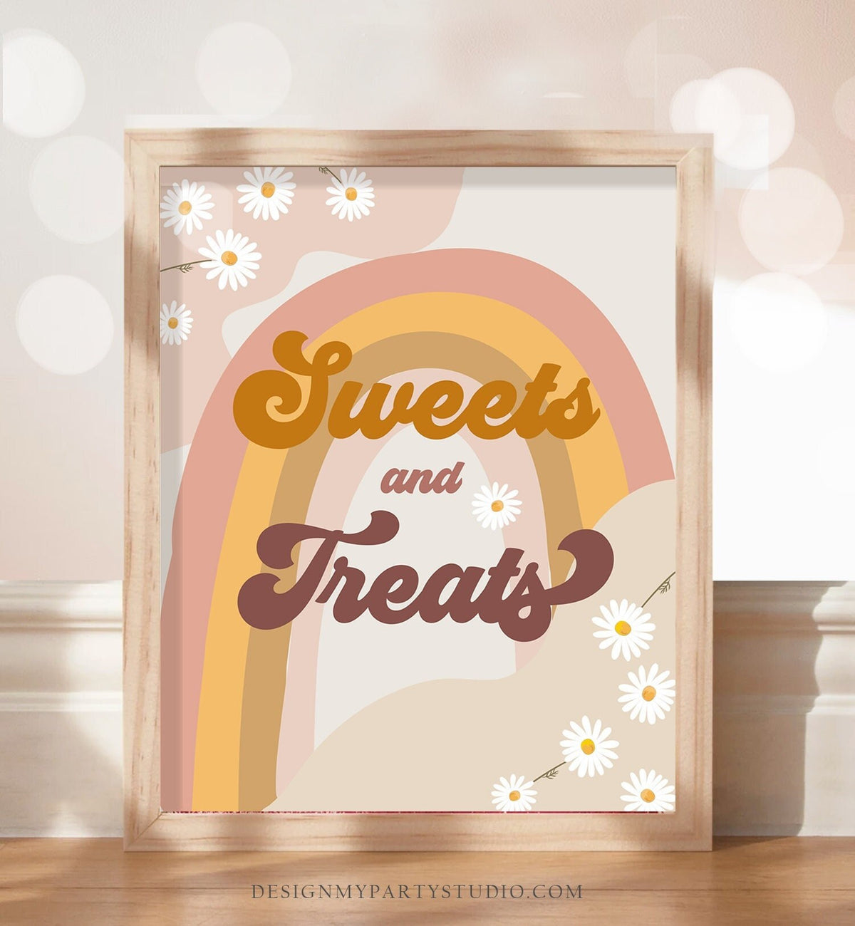 Retro Daisy Birthday Party Sweets and Treats Sign Groovy Floral 70&#39;s Birthday Party Decor Boho Flower Power Treats Download Printable 0428