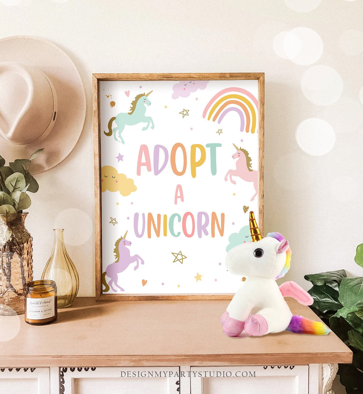 Adopt a Unicorn Birthday Sign Unicorn Adoption Sign Birthday Decor Magical Party Pastel Rainbow Sweet Girl Decor Download PRINTABLE 0426