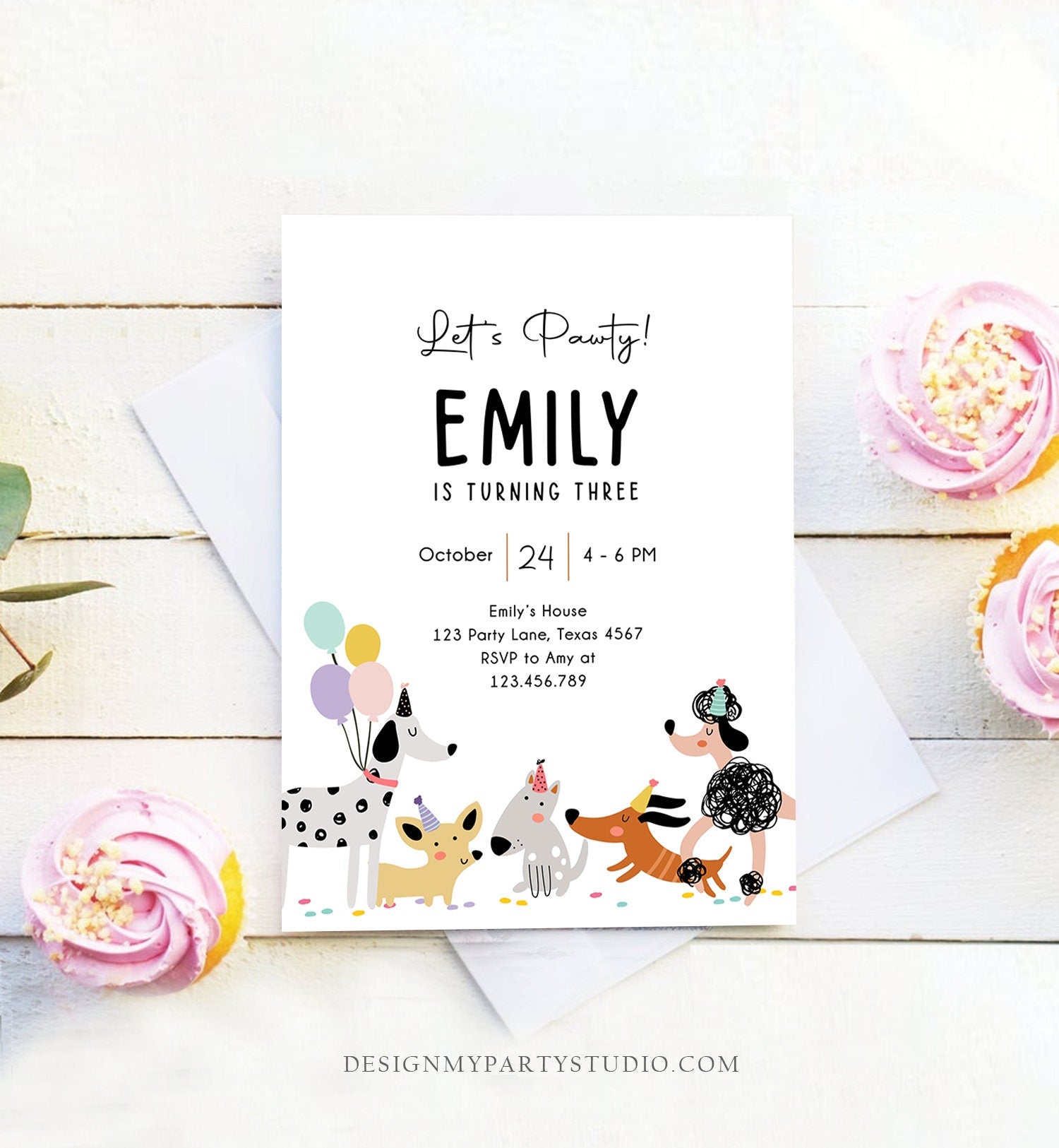 Editable Dog Birthday Party Invitation Puppy Birthday Invite Pink Girl Pawty Birthday Animal Pet Vet Download Printable Template Corjl 0429