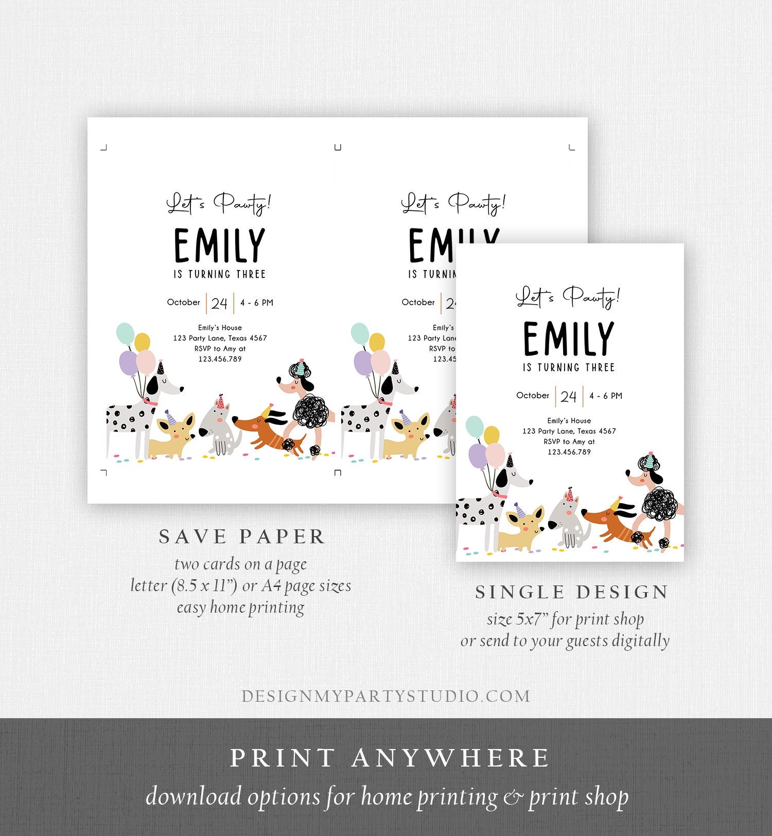 Editable Dog Birthday Party Invitation Puppy Birthday Invite Pink Girl Pawty Birthday Animal Pet Vet Download Printable Template Corjl 0429