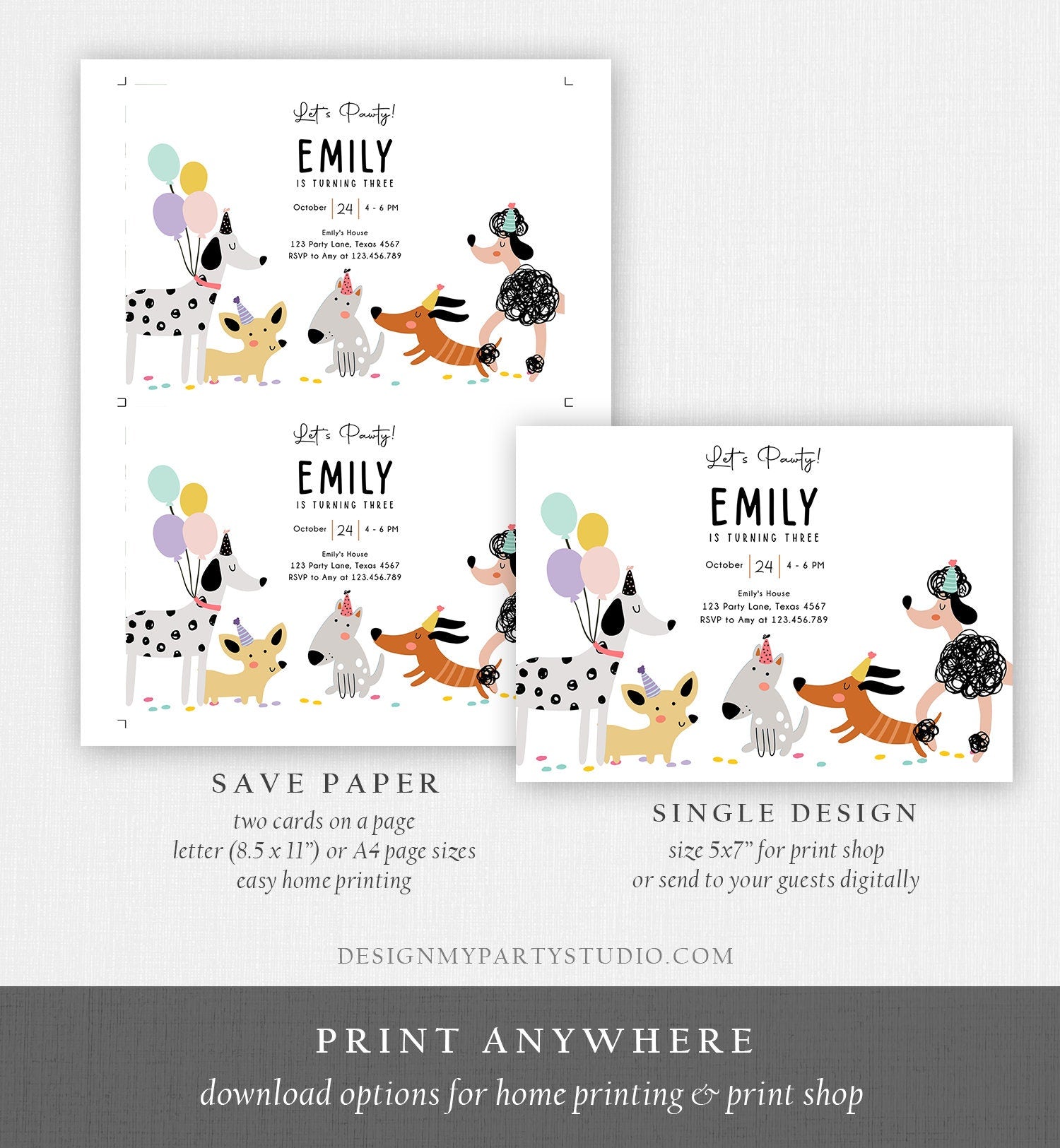 Editable Dog Birthday Party Invitation Puppy Birthday Invite Pink Girl Pawty Birthday Animal Pet Vet Download Printable Template Corjl 0429