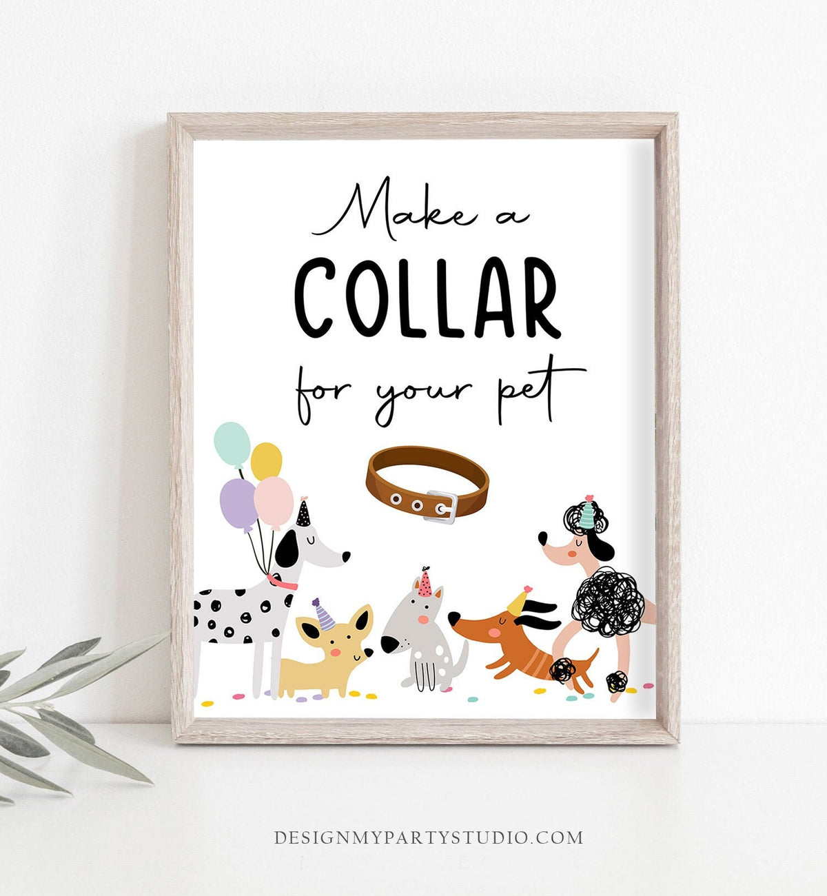 Make a Collar Sign Puppy Birthday Sign Table Decor Dog Birthday Party Activity Game Pink Girl Sign Vet Decor Sign Download Printable 0429