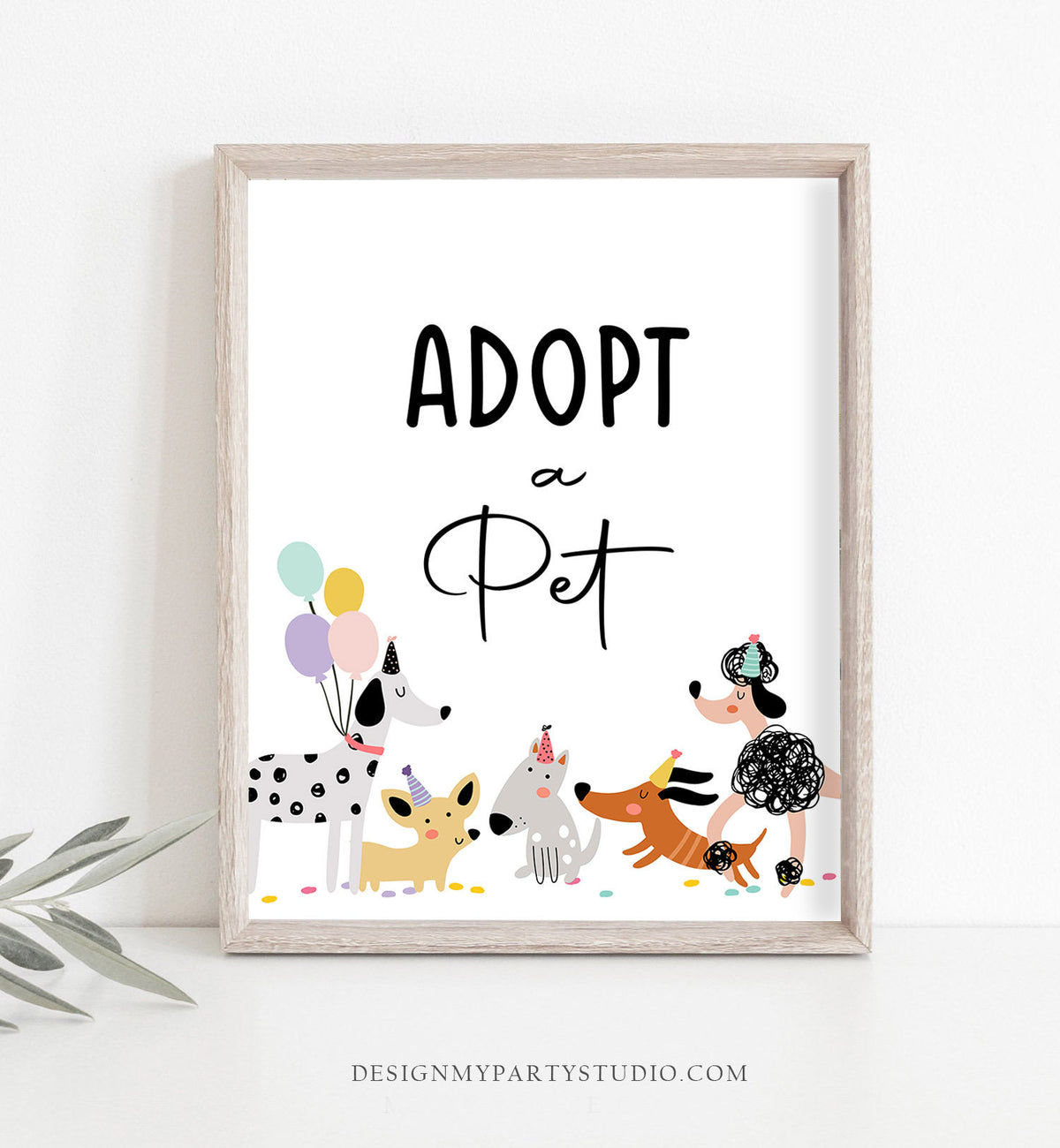 Adopt a Pet Birthday Sign Table Decor Dog Birthday Party Pink Girl Puppy Adoption Sign Vet Pawty Decor Table Sign Download Printable 0429