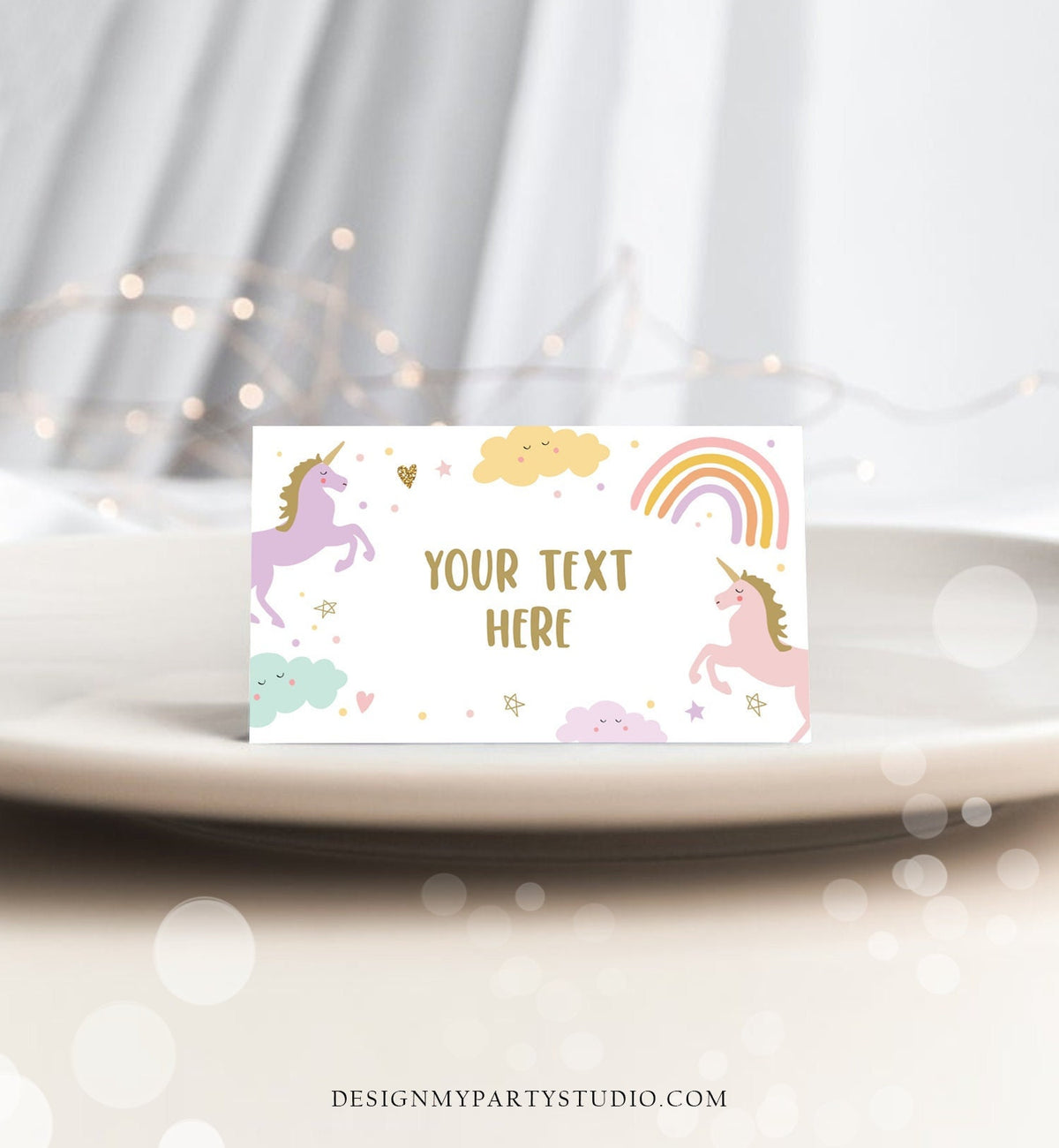 Editable Unicorn Food Labels Rainbow Magical Place Card Tent Card Name Card Girl Birthday Unicorn Party Decor Digital Corjl Template 0426