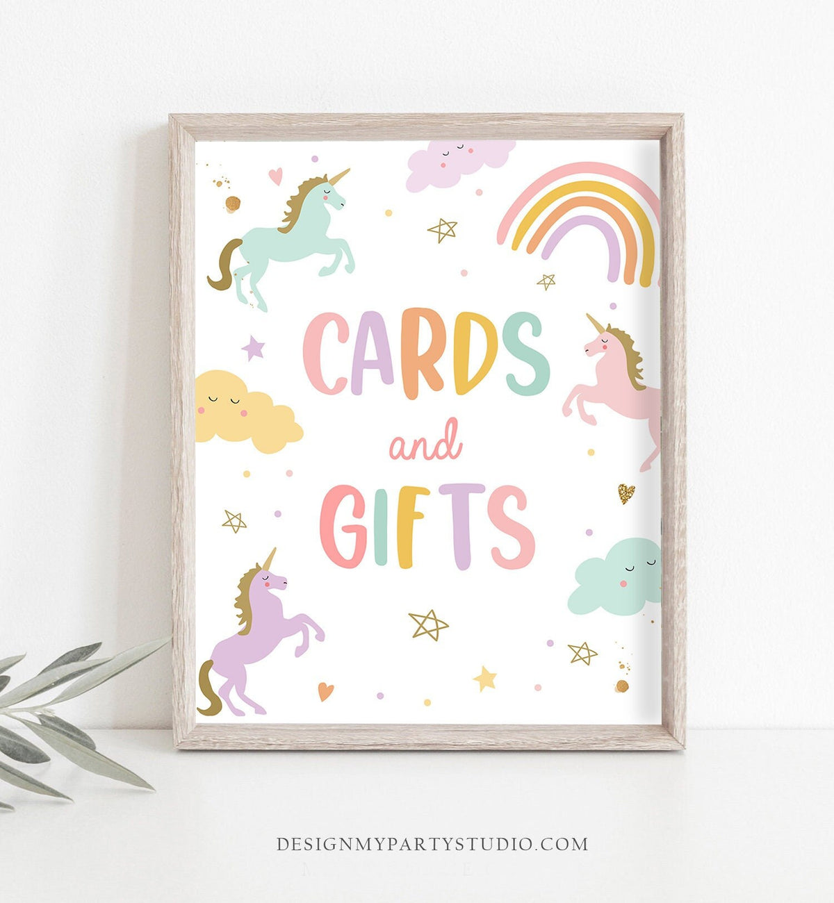 Cards and Gifts Sign Unicorn Birthday Party Sign Unicorn Party Table Sign Decor Rainbow Pastel Unicorn Girl Download Digital Printable 0426