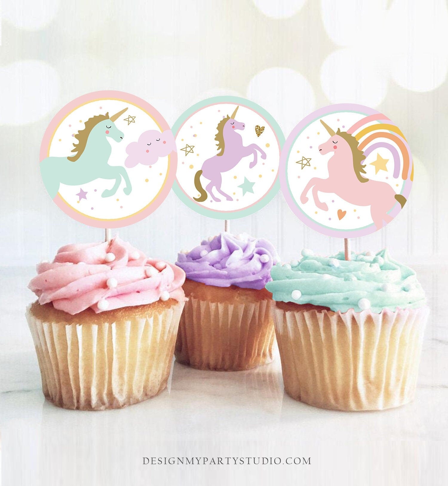 Unicorn Cupcake Toppers Unicorn Birthday Party Decoration Magical Pastel Unicorn Party Girl Rainbow Instant Download Digital PRINTABLE 0426