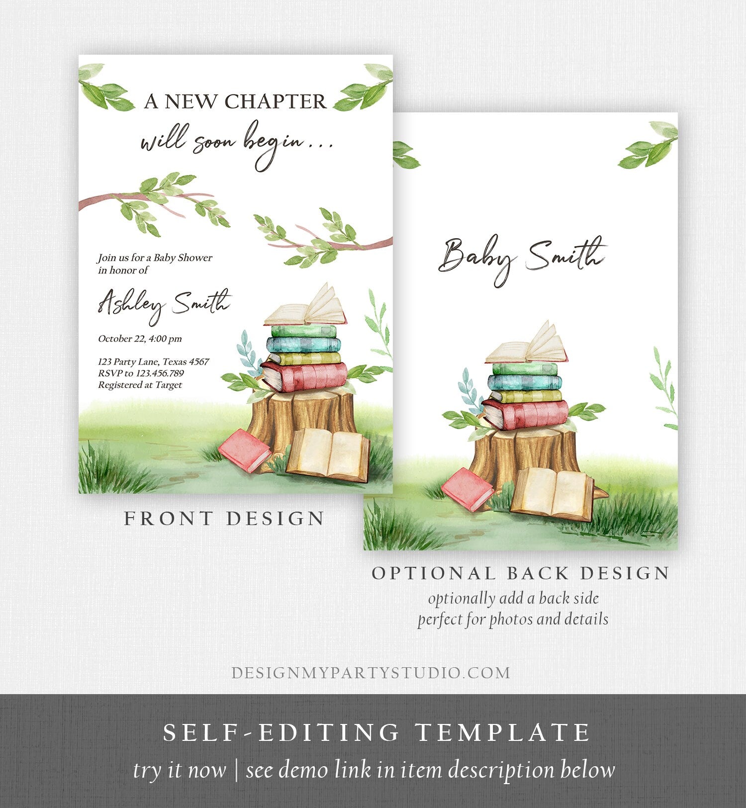 Editable Storybook Baby Shower Invitation Gender Neutral New Chapter Book Themed Baby Shower Digital Download Evite Template Printable 0427