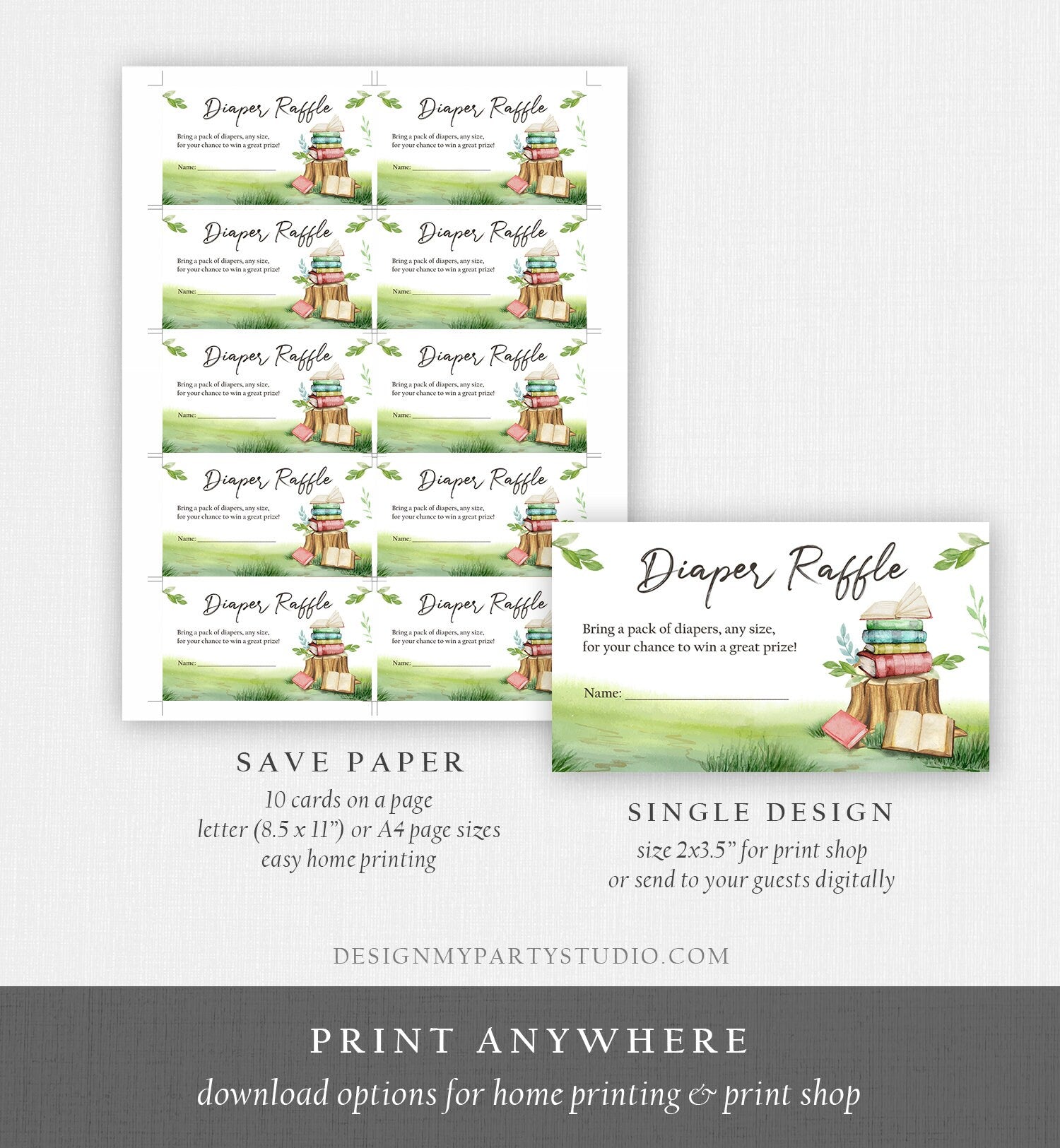 Editable Diaper Raffle Ticket Storybook Diaper Game Card Book Baby shower Gender Neutral Vintage Boy Download Template Corjl PRINTABLE 0427