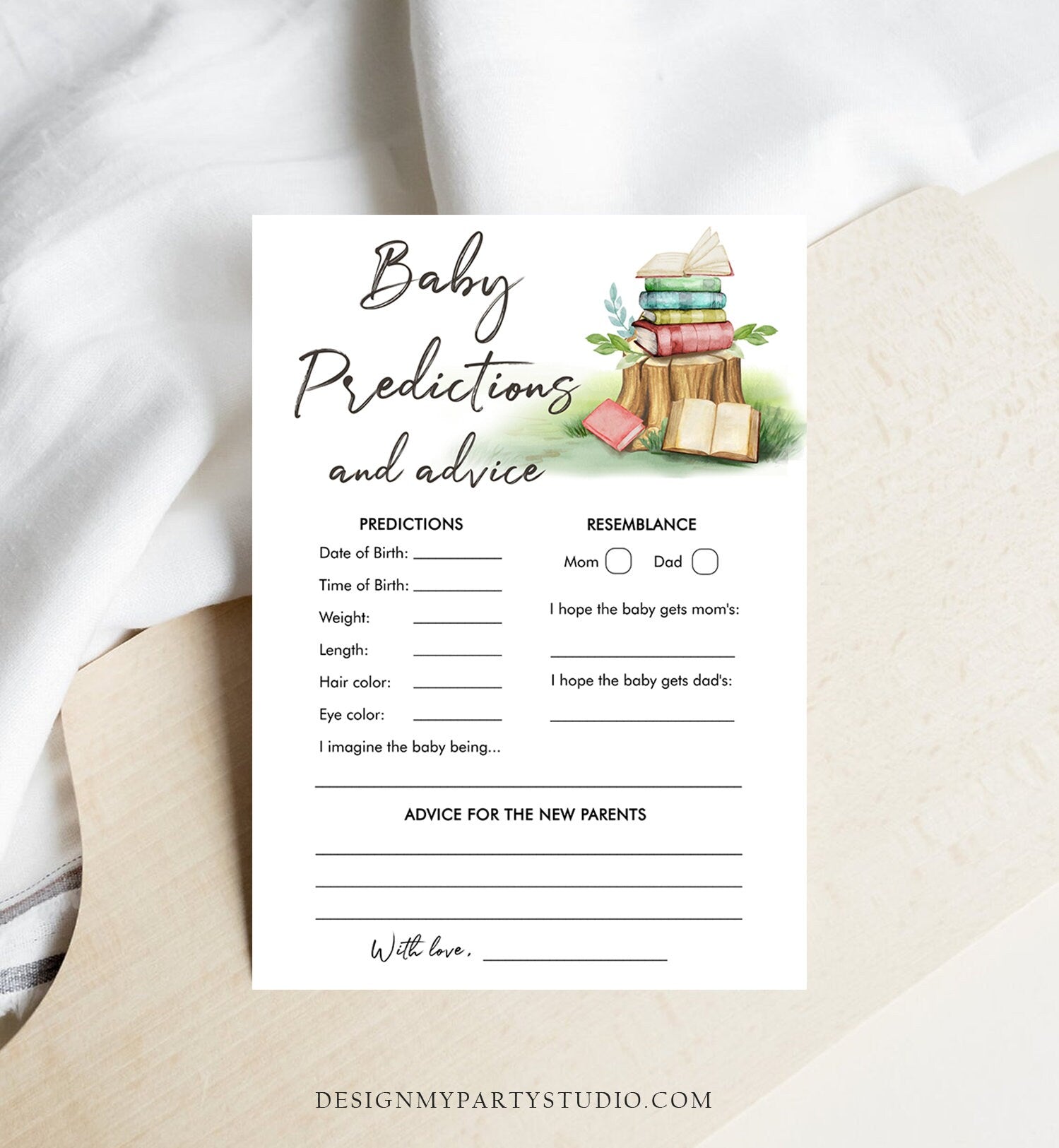 Editable Baby Predictions Baby Shower Game Advice for Parents Storybook Baby Shower Game Activity Book Shower Corjl Template Printable 0427