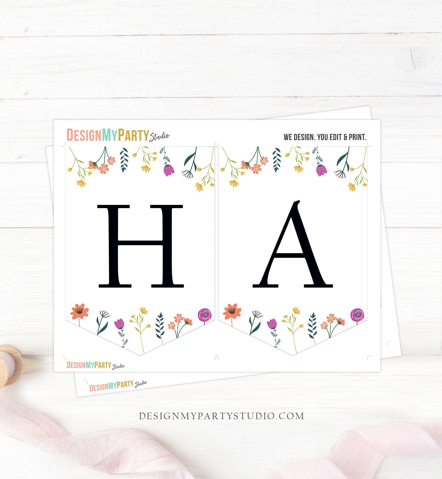 Happy Birthday Banner Wildflower Birthday Banner Girl First Birthday Party Decor Boho Floral Instant download PRINTABLE DIGITAL DIY 0396