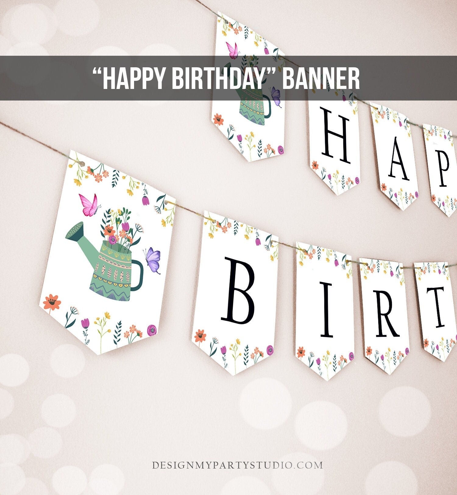 Happy Birthday Banner Wildflower Birthday Banner Girl First Birthday Party Decor Boho Floral Instant download PRINTABLE DIGITAL DIY 0396