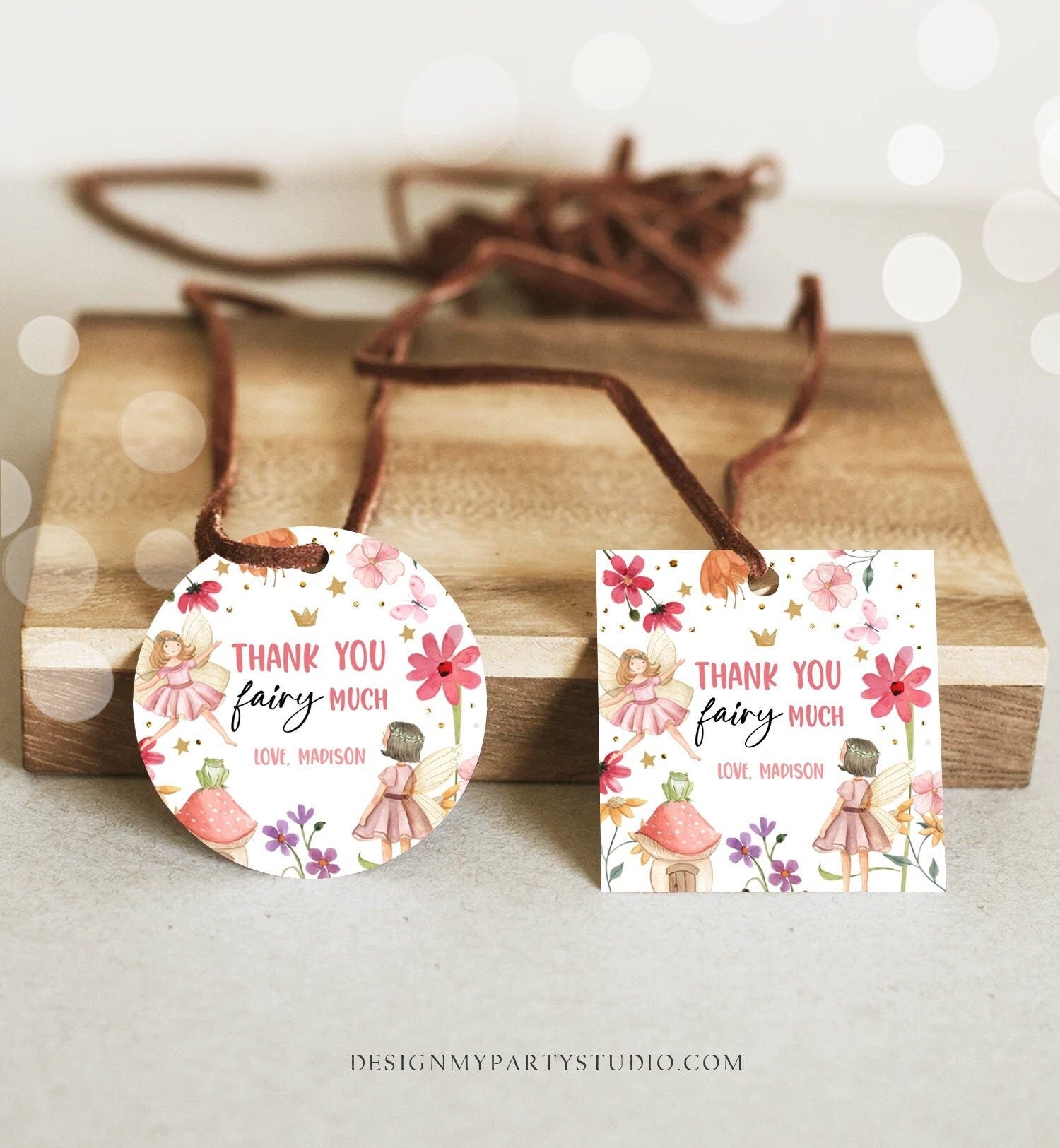 Editable Fairy Favor Tags Enchanted Forest Birthday Thank you tags Label Girl Fairy Garden Stickers Download Template PRINTABLE Corjl 0406