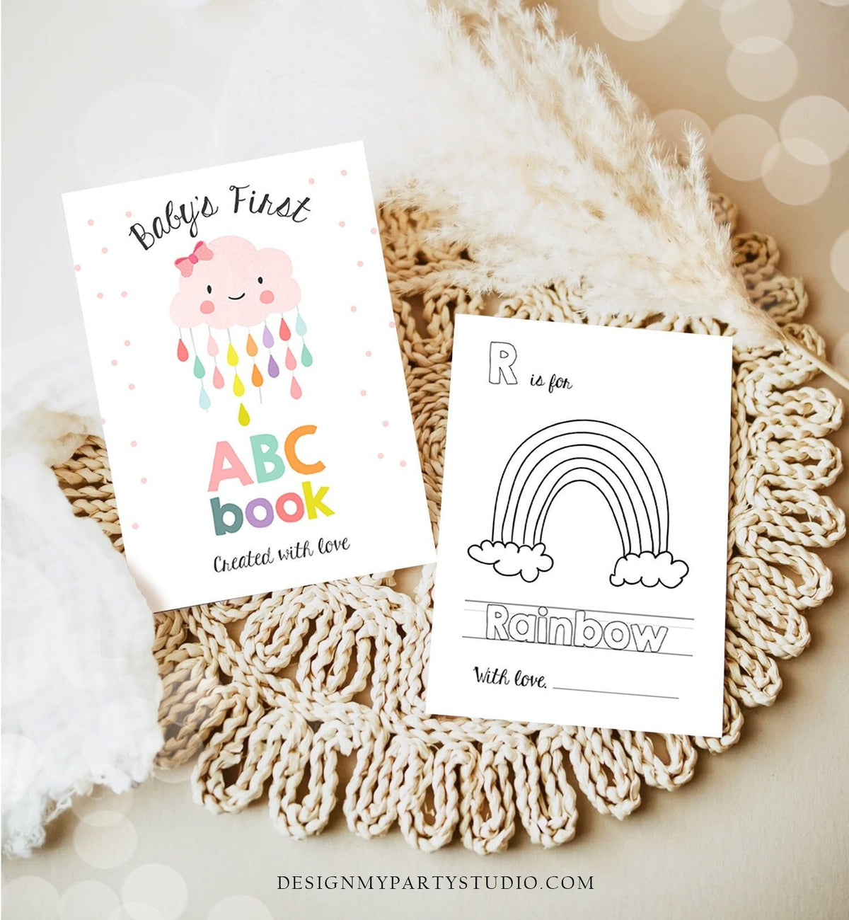 ABC Coloring Book Baby Shower Game Shower Activity Pink Cloud Shower Coloring Pages Alphabet Flash Cards First ABC Sprinkle Printable 0036