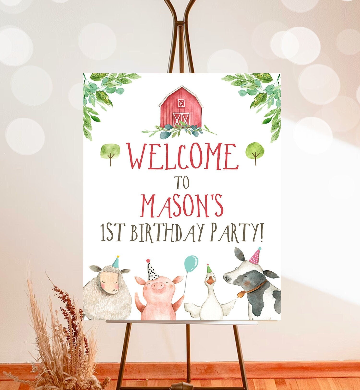 Editable Farm Animals Birthday Welcome Sign Boy Barnyard Party Animals Sign Farm Animals Digital Download Corjl Template Printable 0155