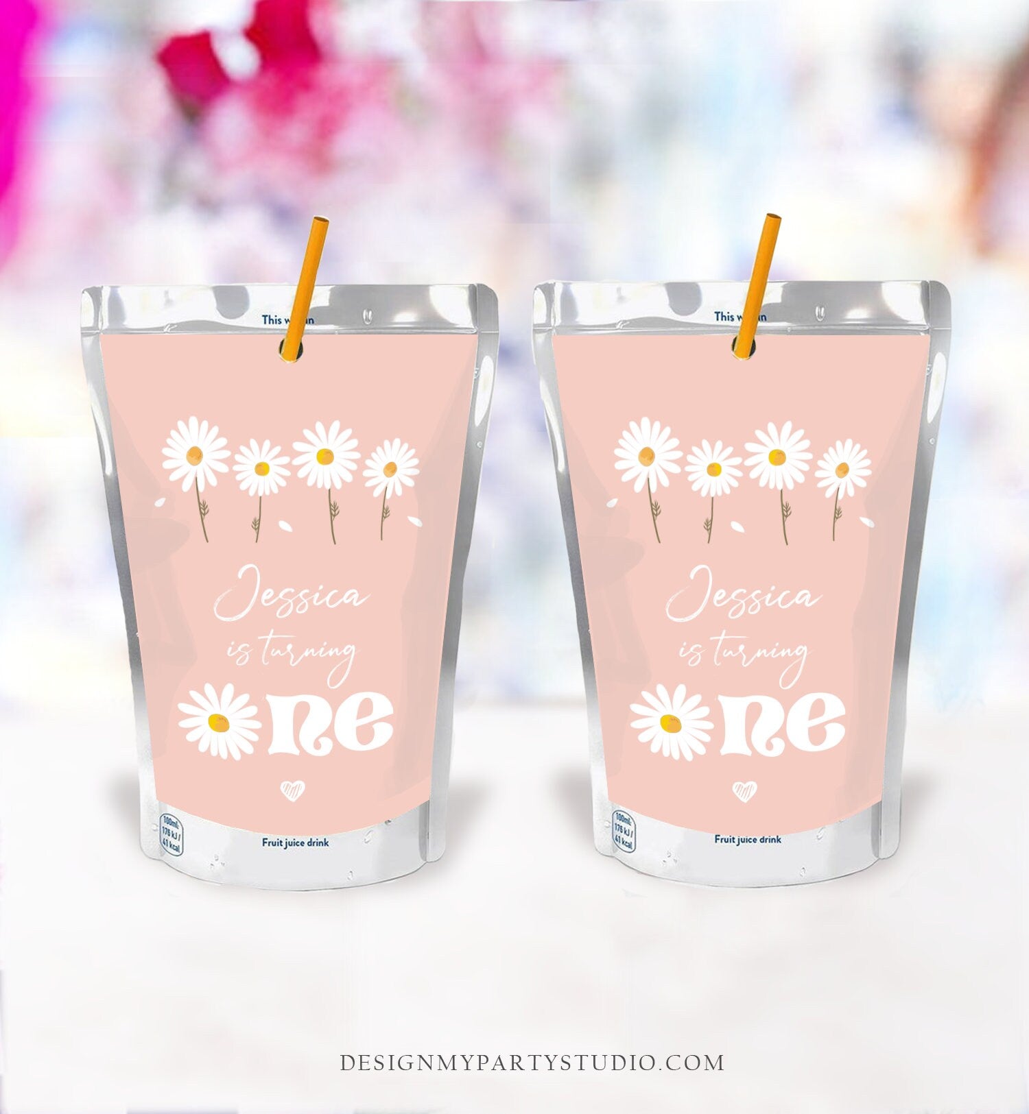 Editable Daisy Birthday Juice Pouch Labels Daisy 1st Birthday Party Girl Retro Wildflower Instant Download Digital Template Printable 0410