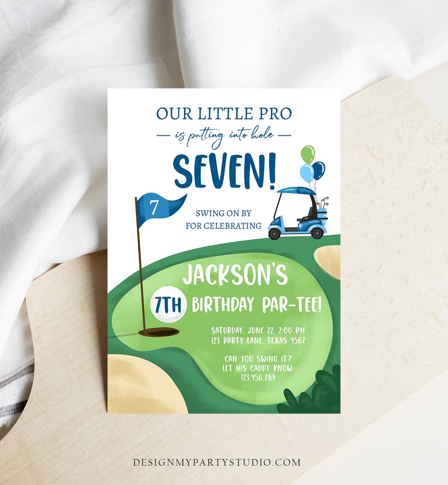 Editable Little Golf Pro Birthday Invitation Par-tee Swinging By ANY AGE Boy Cart Golfing Digital Download Corjl Template Printable 0405