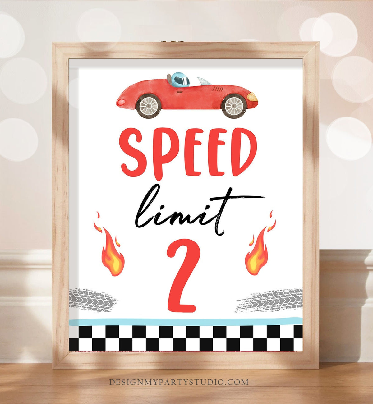 Speed Limit Race Car Sign Race Car Birthday Party Sign Growing Up Two Fast Birthday 2nd Birthday 2 Car Decor Instant Download Printable 0424