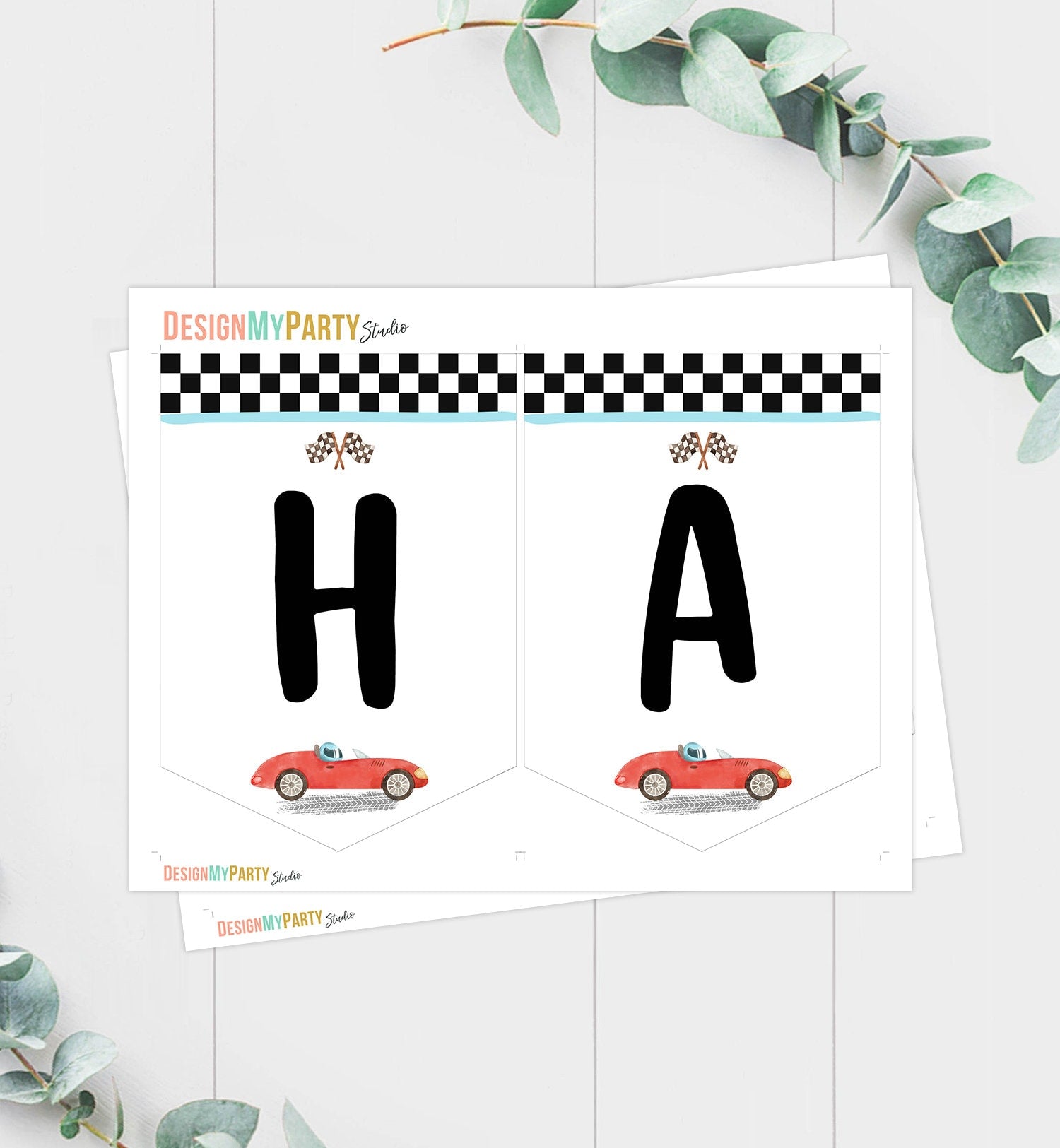 Happy Birthday Banner Race Car Banner Boy Race Car Birthday Decorations Growing Up Two Fast Red Instant download PRINTABLE DIGITAL DIY 0424