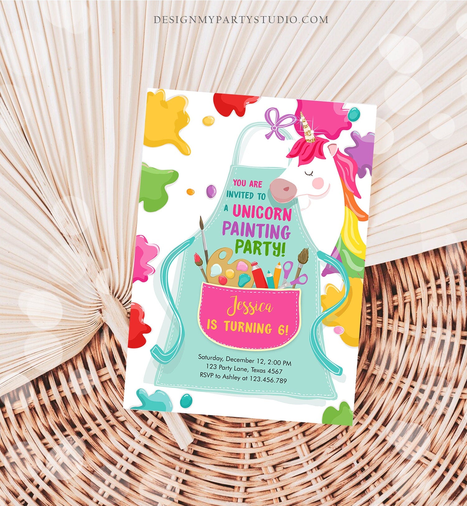 Editable Unicorn Painting Party Invitation Art Party Birthday Invite Girl Paint Craft Party Download Printable Template Digital Corjl 0319