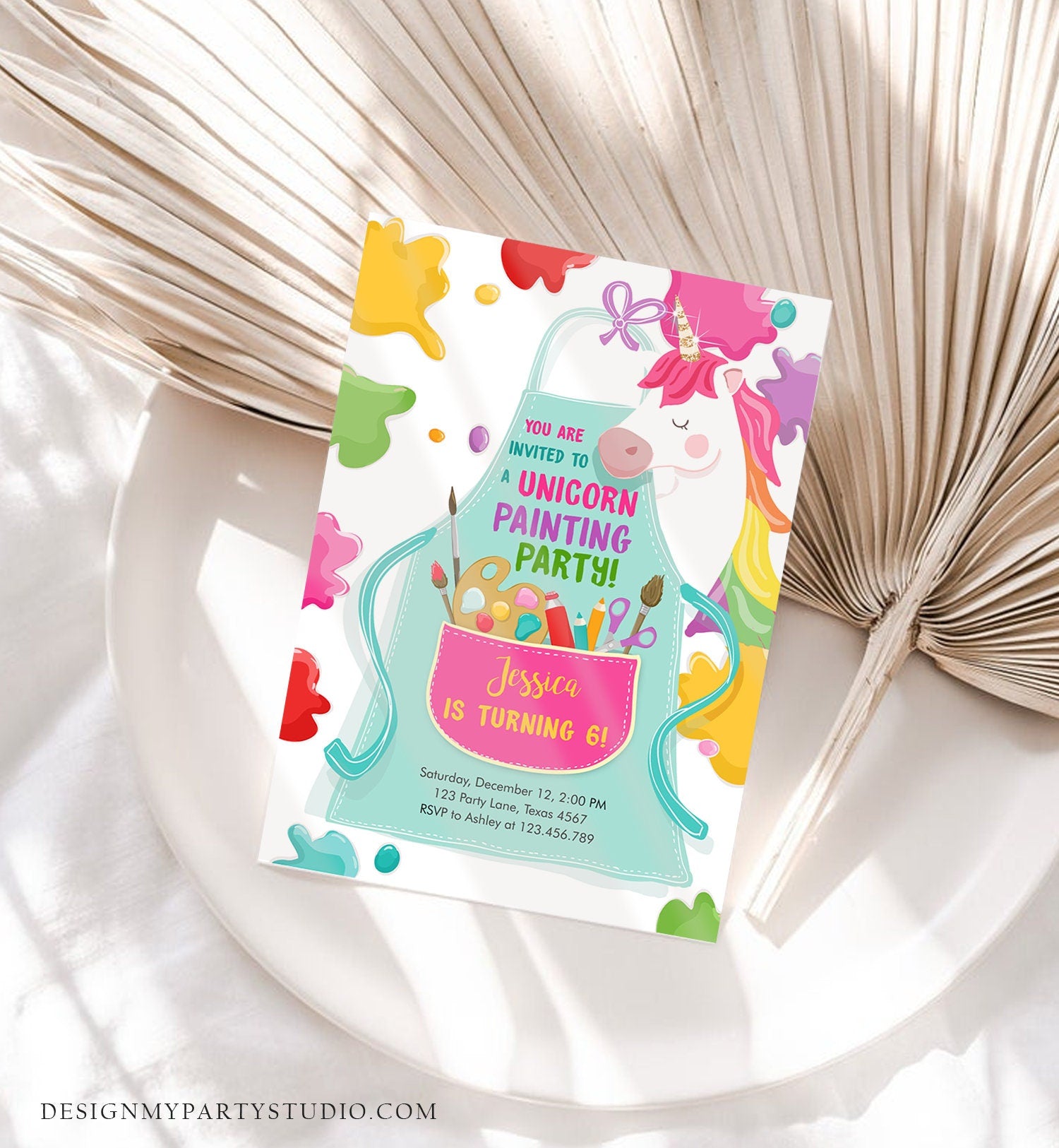 Editable Unicorn Painting Party Invitation Art Party Birthday Invite Girl Paint Craft Party Download Printable Template Digital Corjl 0319