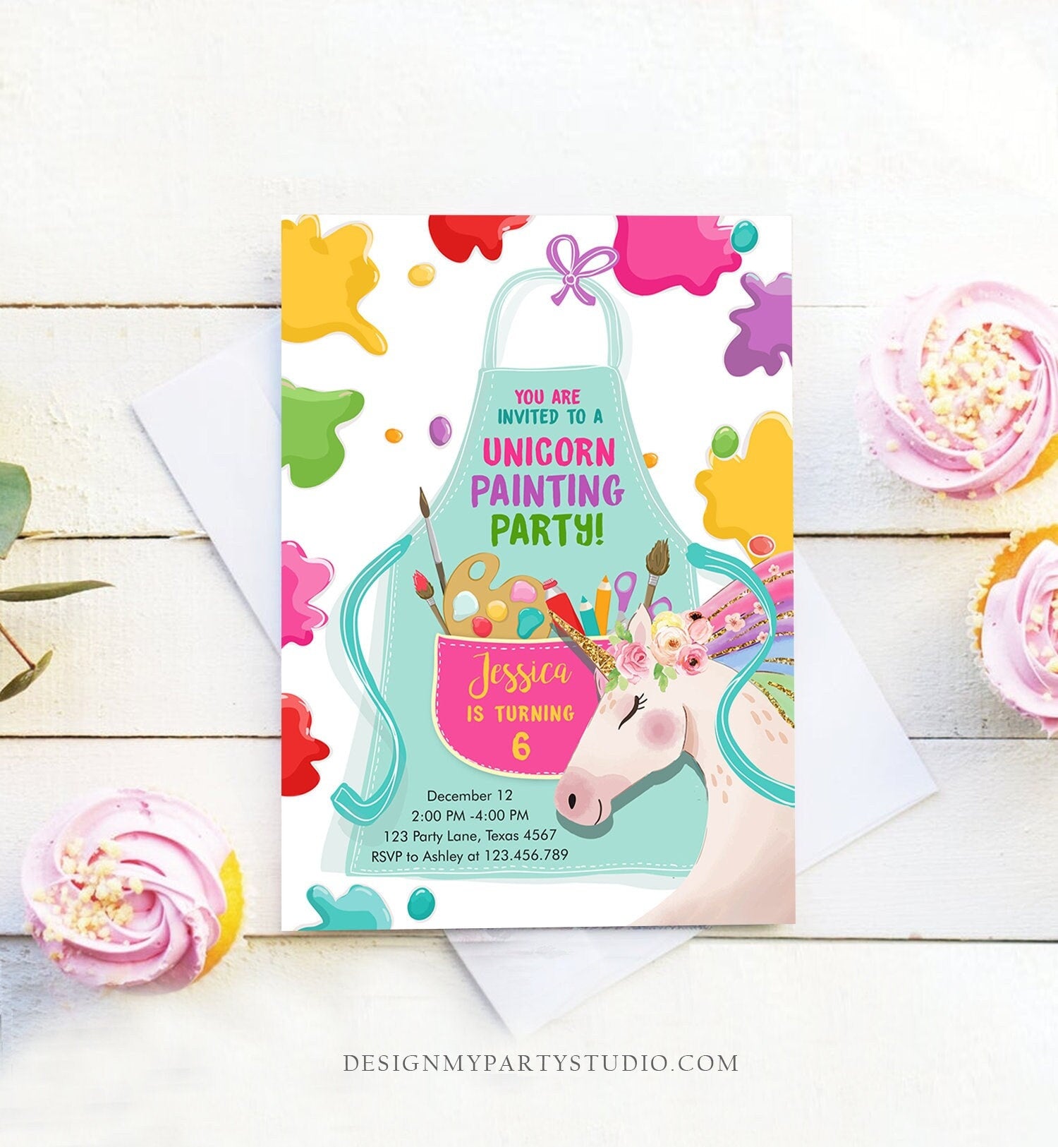 Editable Unicorn Painting Party Invitation Art Party Birthday Invite Girl Paint Craft Party Download Printable Template Digital Evite 0319