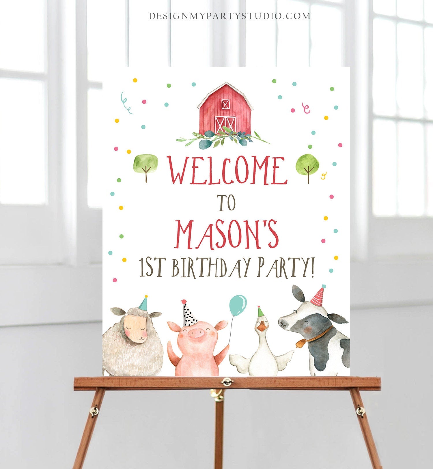 Editable Farm Birthday Welcome Sign Boy Barnyard Welcome Sign Party Animals Farm Animals Birthday Welcome Confetti Template PRINTABLE 0155