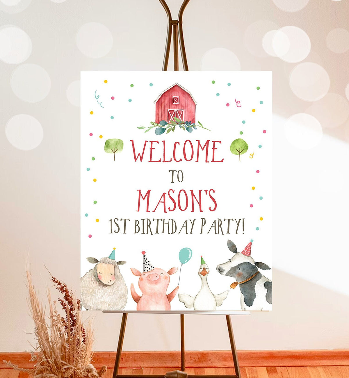 Editable Farm Birthday Welcome Sign Boy Barnyard Welcome Sign Party Animals Farm Animals Birthday Welcome Confetti Template PRINTABLE 0155