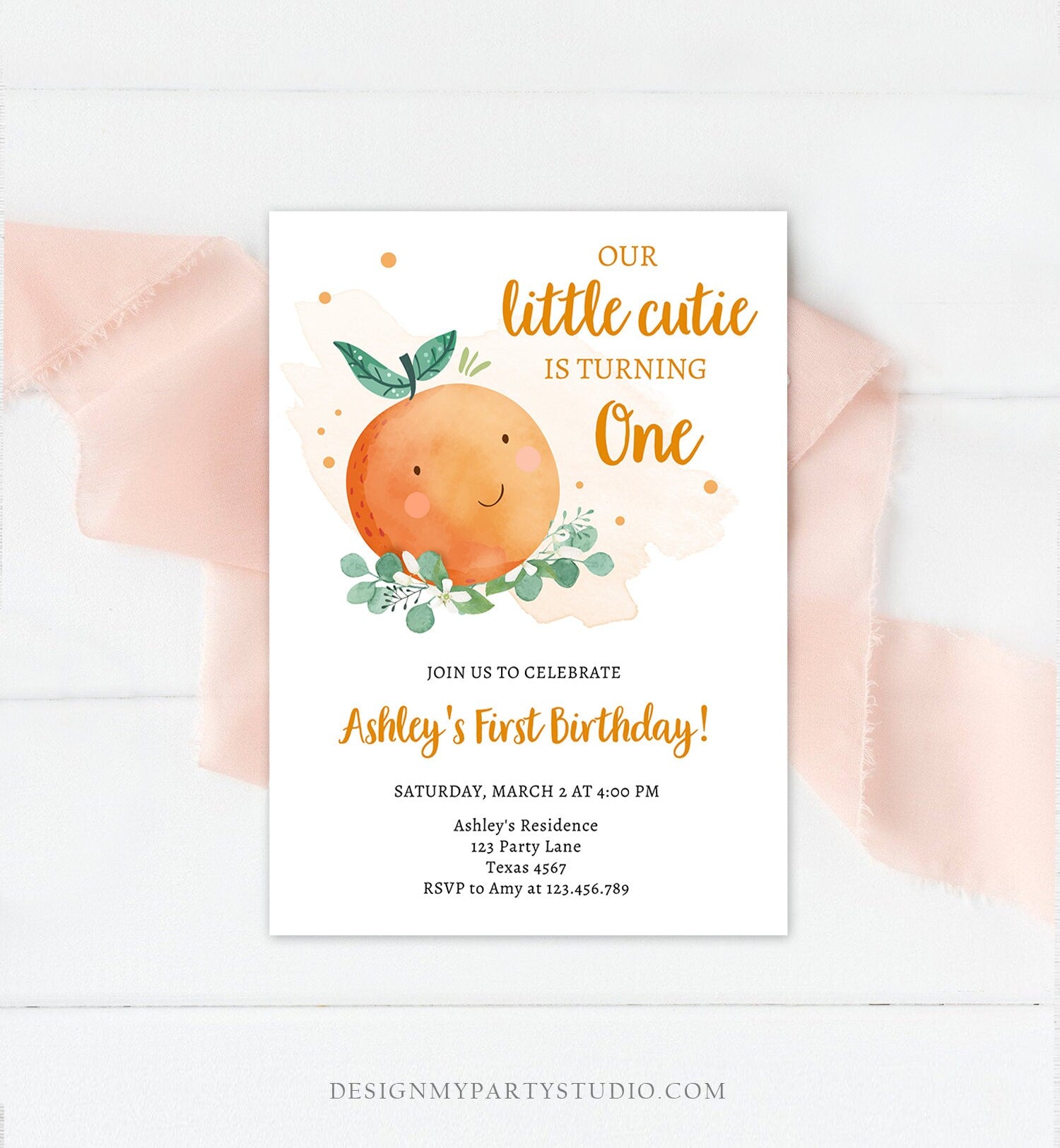 Editable Little Cutie Birthday Invitation Clementine Oranges Party Citrus Gender Neutral Download Printable Digital Evite Template 0430