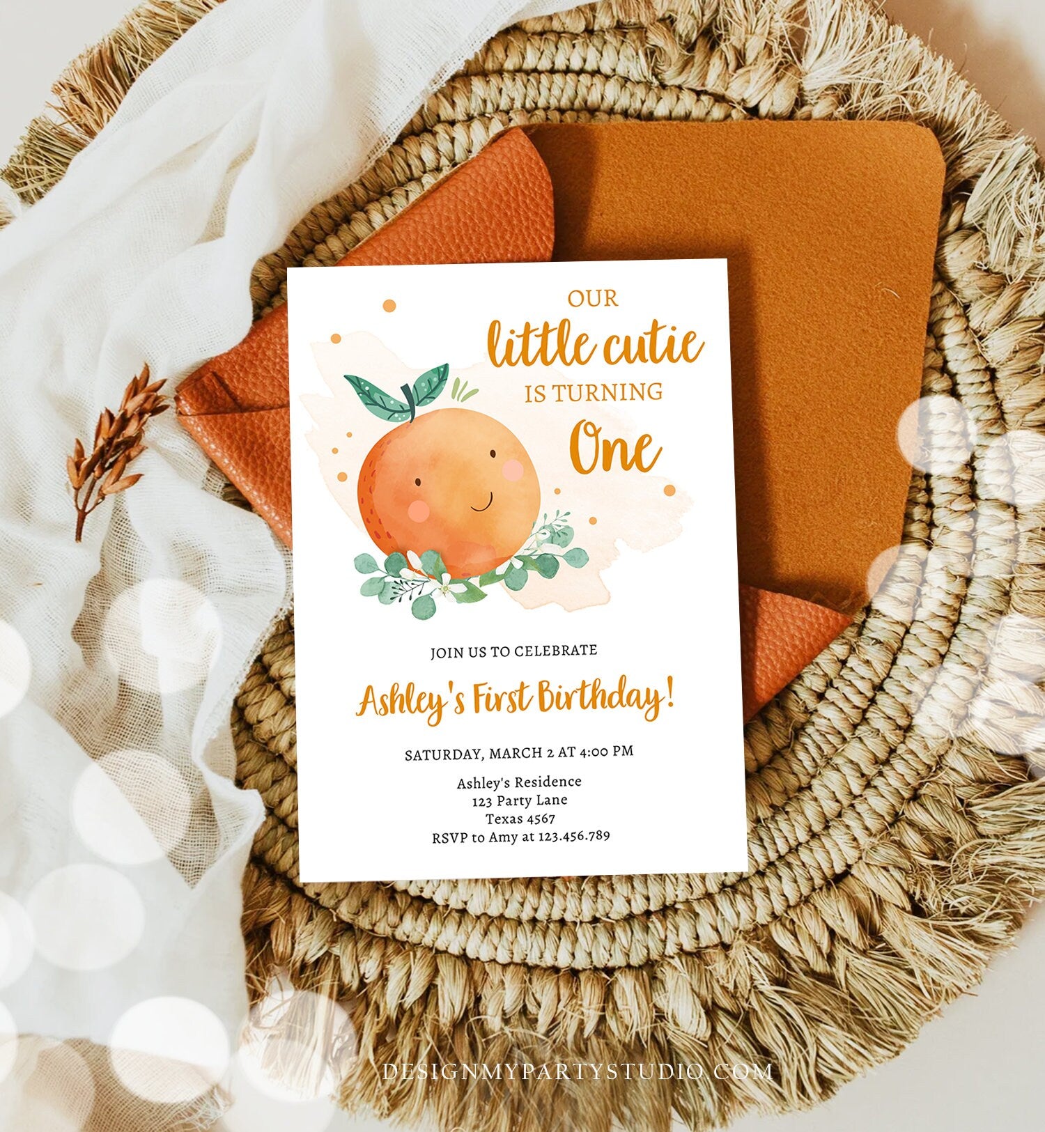 Editable Little Cutie Birthday Invitation Clementine Oranges Party Citrus Gender Neutral Download Printable Digital Evite Template 0430