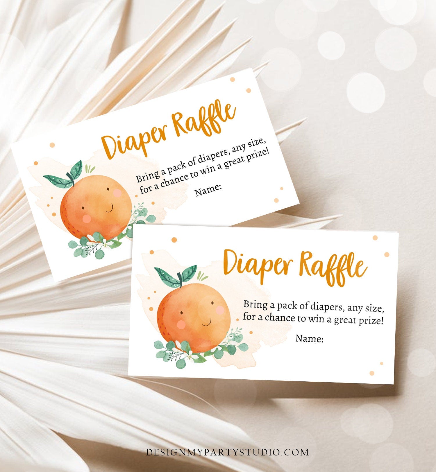 Editable Little Cutie Diaper Raffle Ticket Little Cutie Baby Shower Clementine Gender Neutral Orange Rustic Template PRINTABLE Corjl 0430