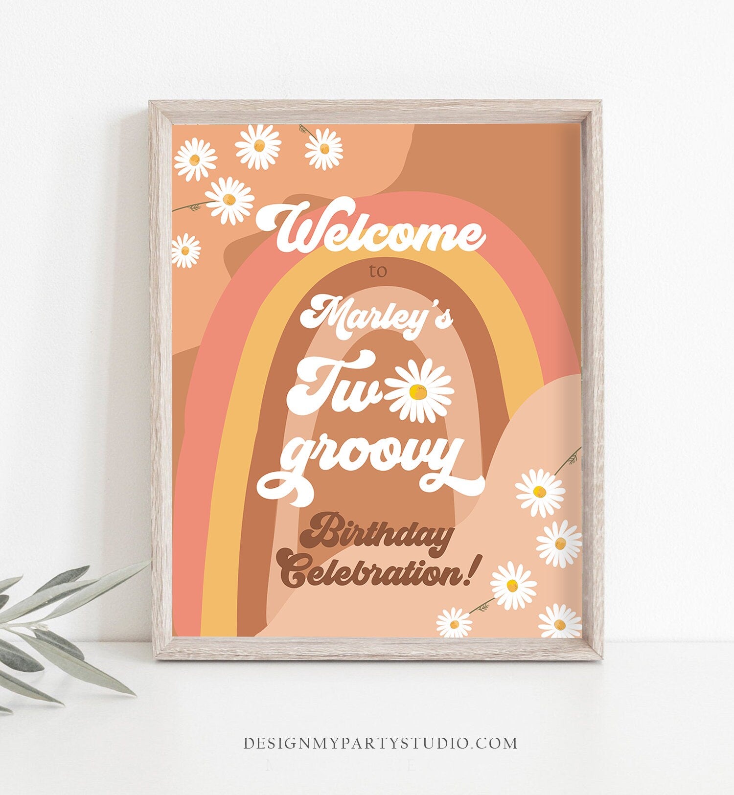 Editable Two Groovy Birthday Welcome Sign Floral Boho 2nd Birthday Welcome Sign Retro 70's Hippie Festival Template Corjl PRINTABLE 0428