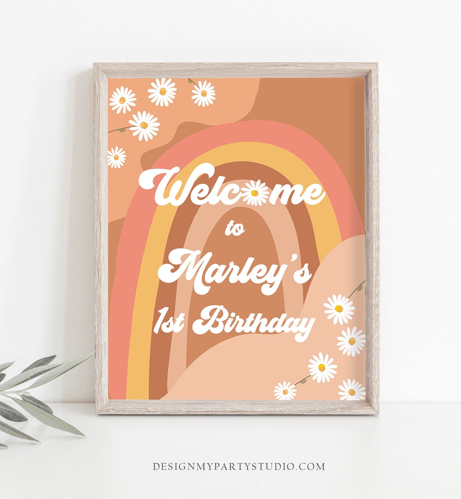 Editable Groovy Birthday Welcome Sign Floral Boho Birthday Welcome Sign Retro 70's Hippie Festival Digital Download Template Printable 0428