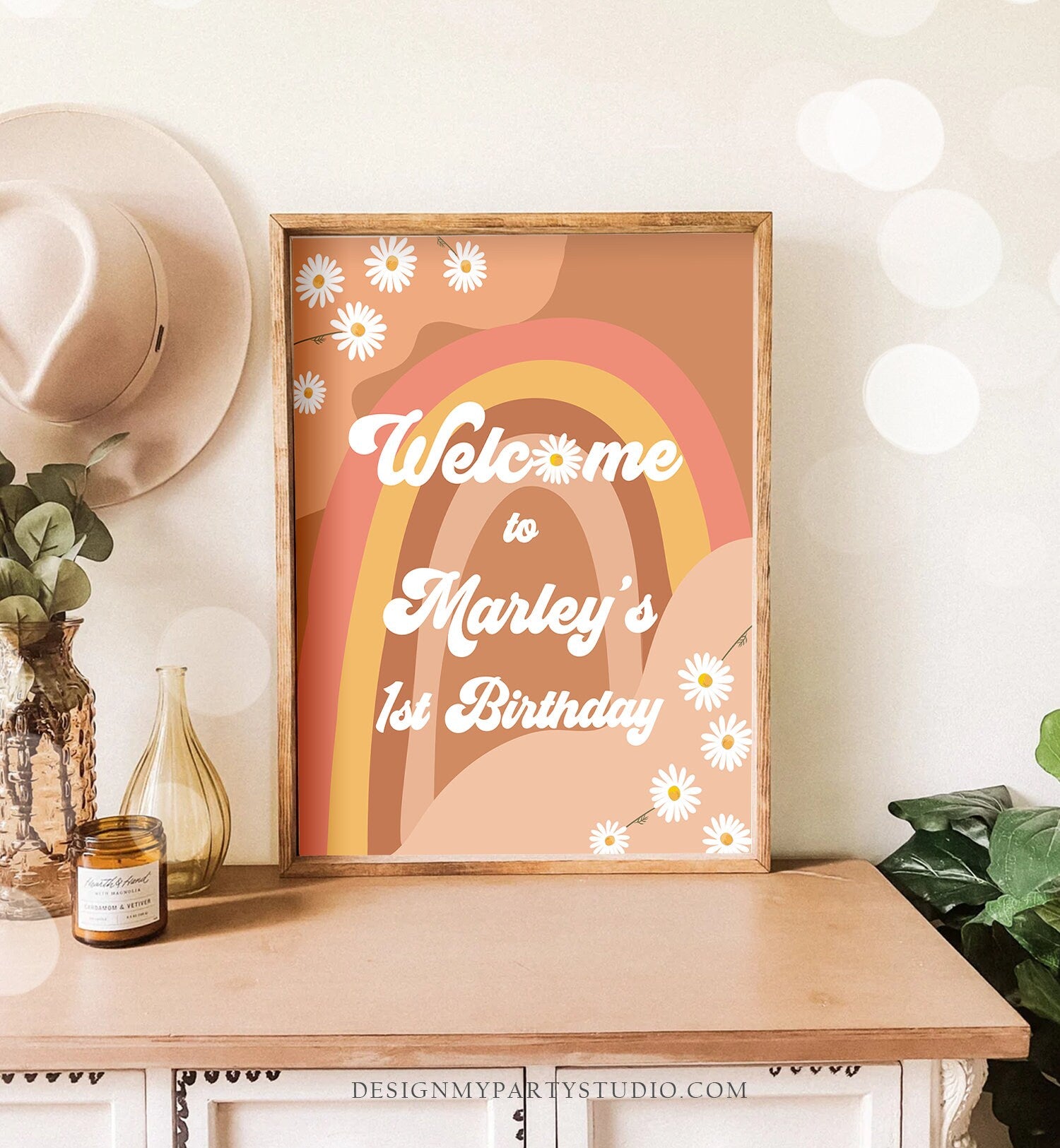 Editable Groovy Birthday Welcome Sign Floral Boho Birthday Welcome Sign Retro 70's Hippie Festival Digital Download Template Printable 0428