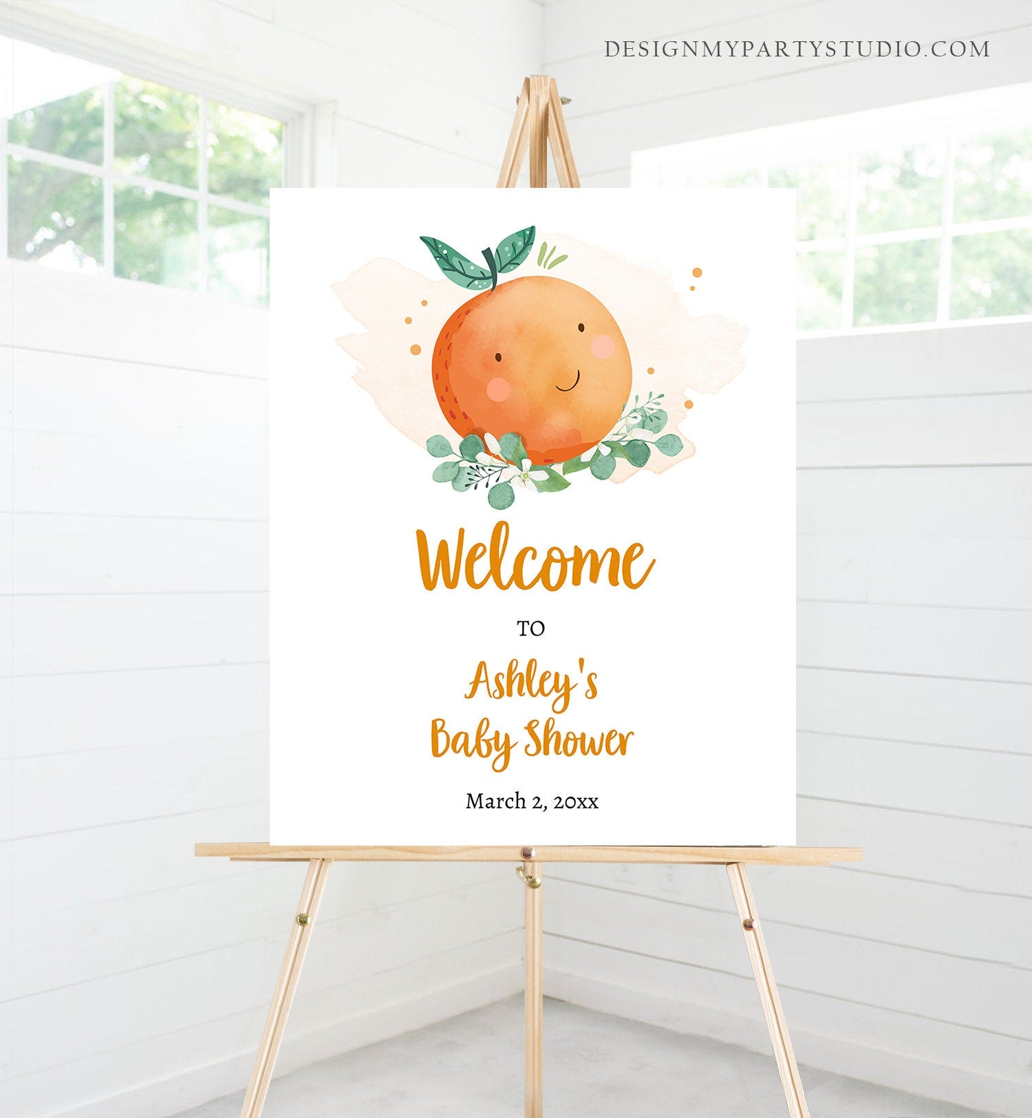 Editable Little Cutie Baby Shower Welcome Sign Cutie on The Way Clementine Orange Shower Gender Neutral Sign Printable Digital Template 0430