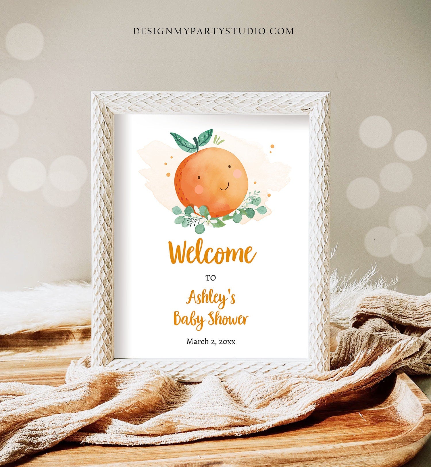 Editable Little Cutie Baby Shower Welcome Sign Cutie on The Way Clementine Orange Shower Gender Neutral Sign Printable Digital Template 0430