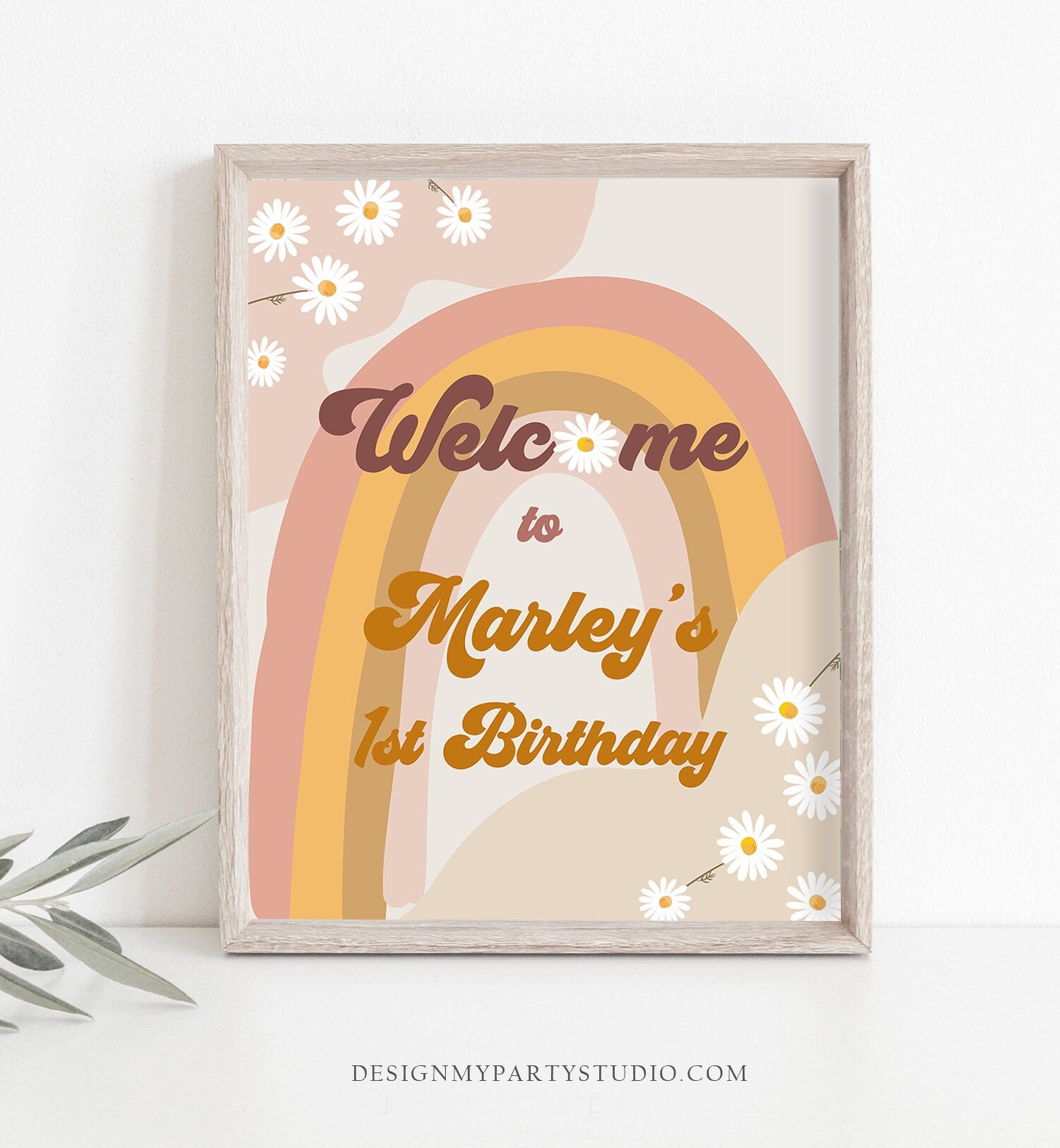 Editable Groovy Birthday Welcome Sign Floral Boho Birthday Welcome Retro 70's Peace Love Seventies Download Template Corjl PRINTABLE 0428