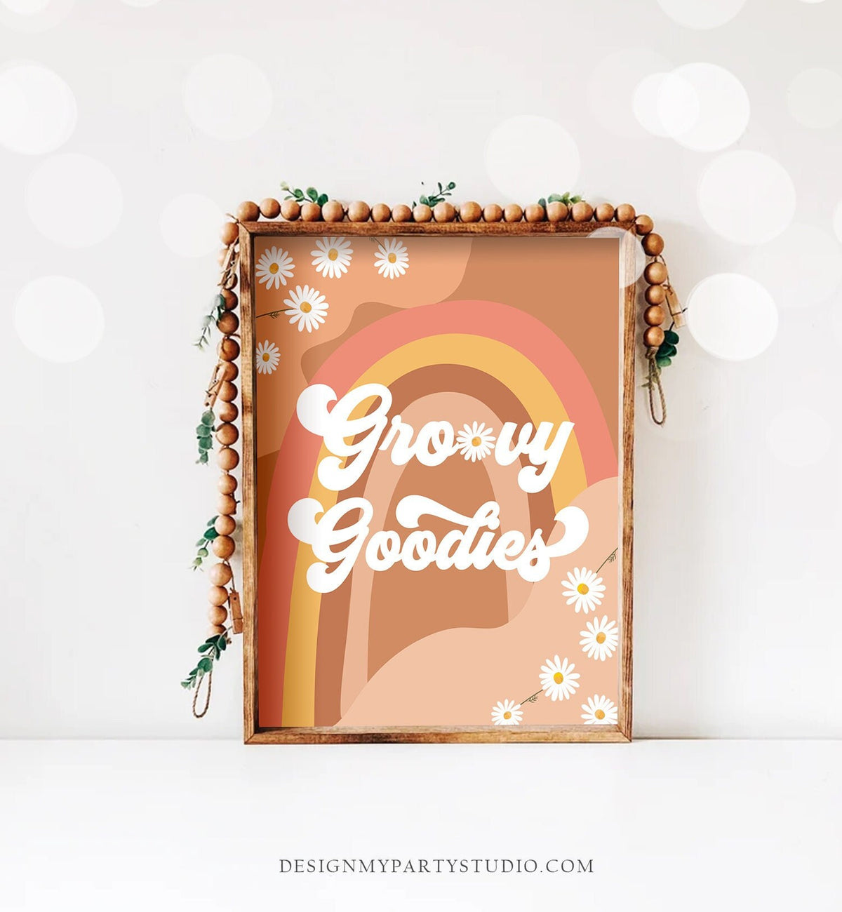 Groovy Goodies Sign Retro Daisy Birthday Party Groovy Floral 70&#39;s Birthday Party Decor Boho Flower Power Favors Download Printable 0428