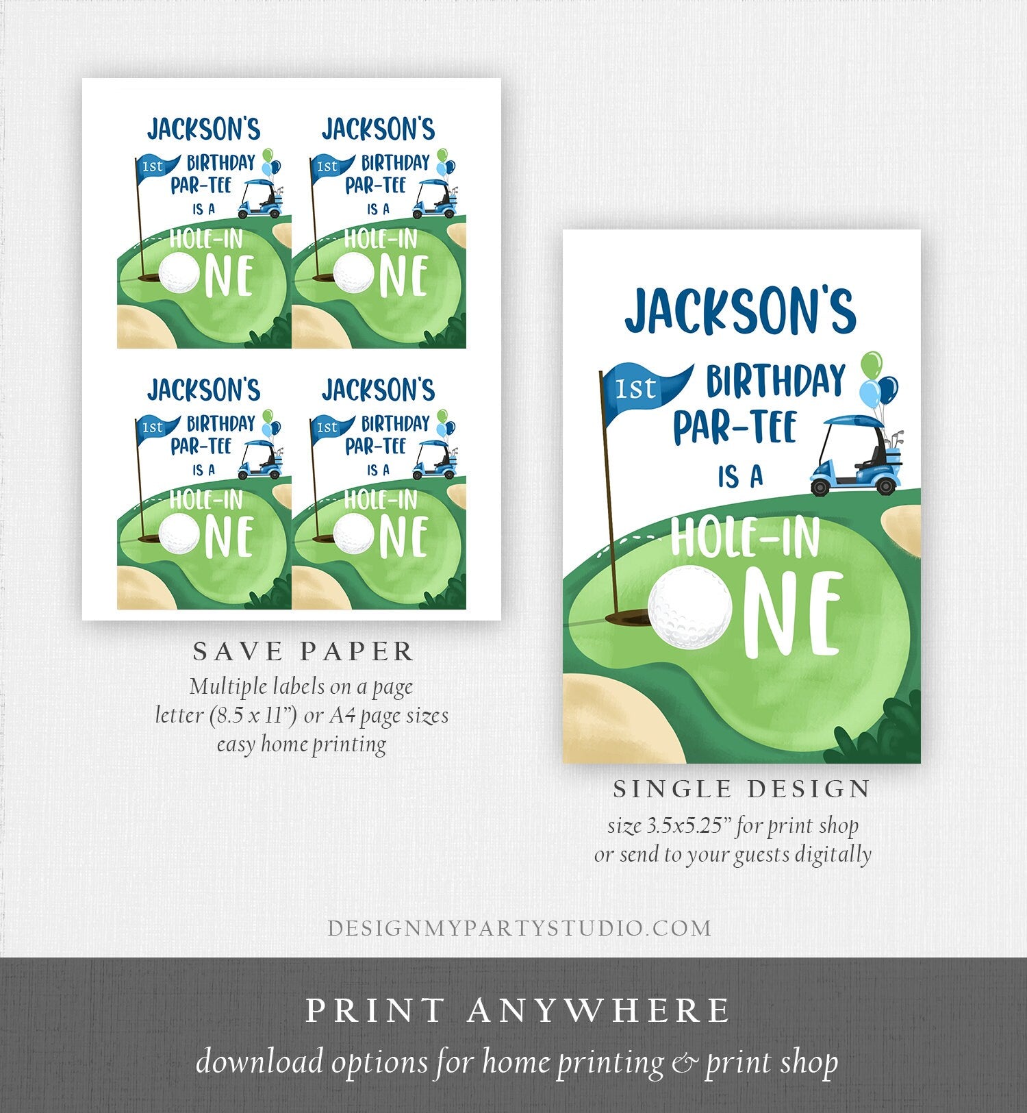 Editable Golf Hole in One Juice Pouch Label Juice Favors Par-tee Golf 1st Boy Birthday Golfing Digital Download Template Printable 0405