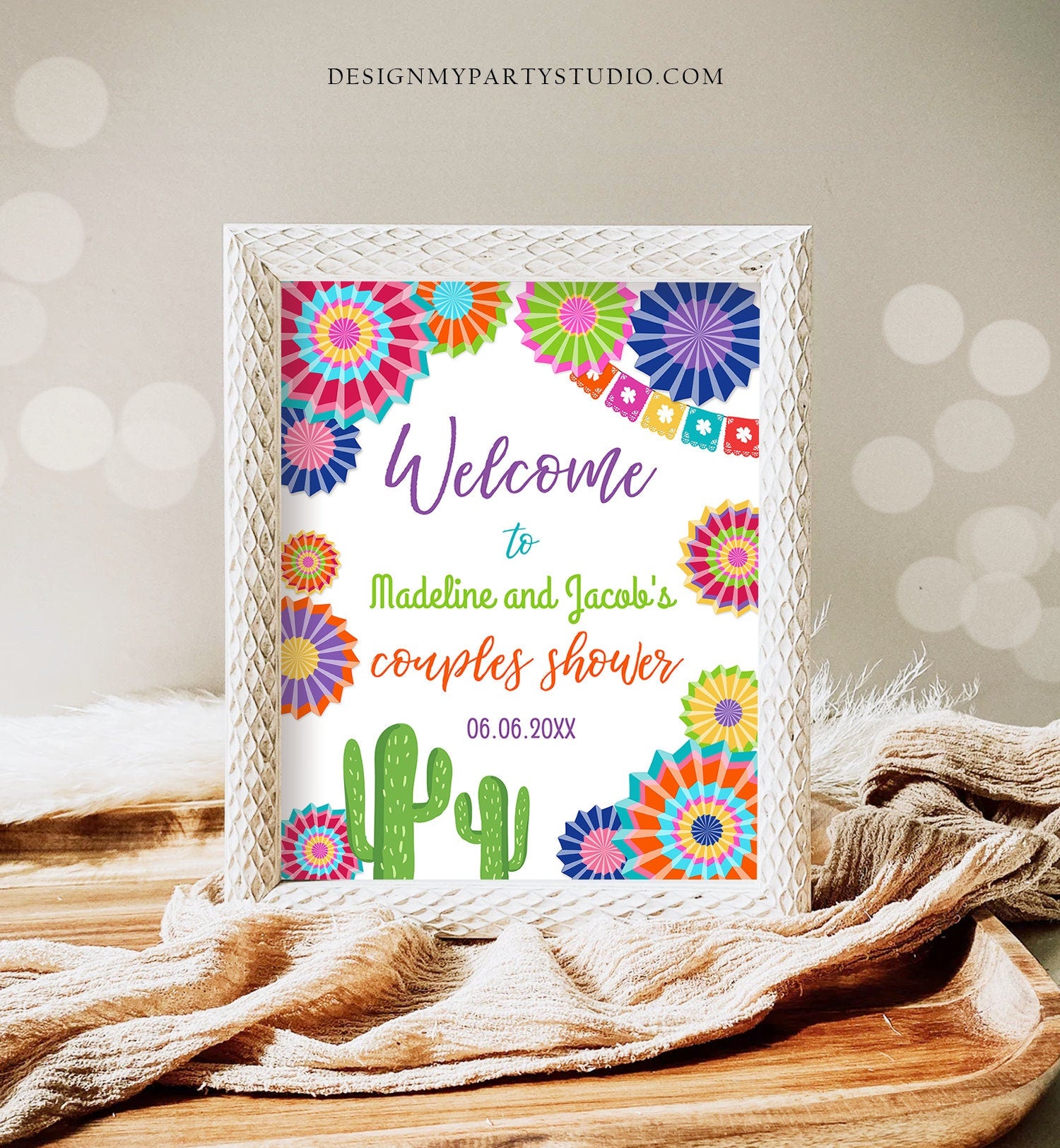 Editable Fiesta Welcome Sign Couples Shower Welcome Desert Mexican Succulent Cactus Taco Bout Love Succulent Digital Template Printable 0236