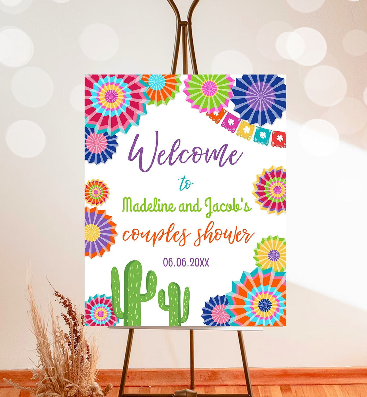 Editable Fiesta Welcome Sign Couples Shower Welcome Desert Mexican Succulent Cactus Taco Bout Love Succulent Digital Template Printable 0236